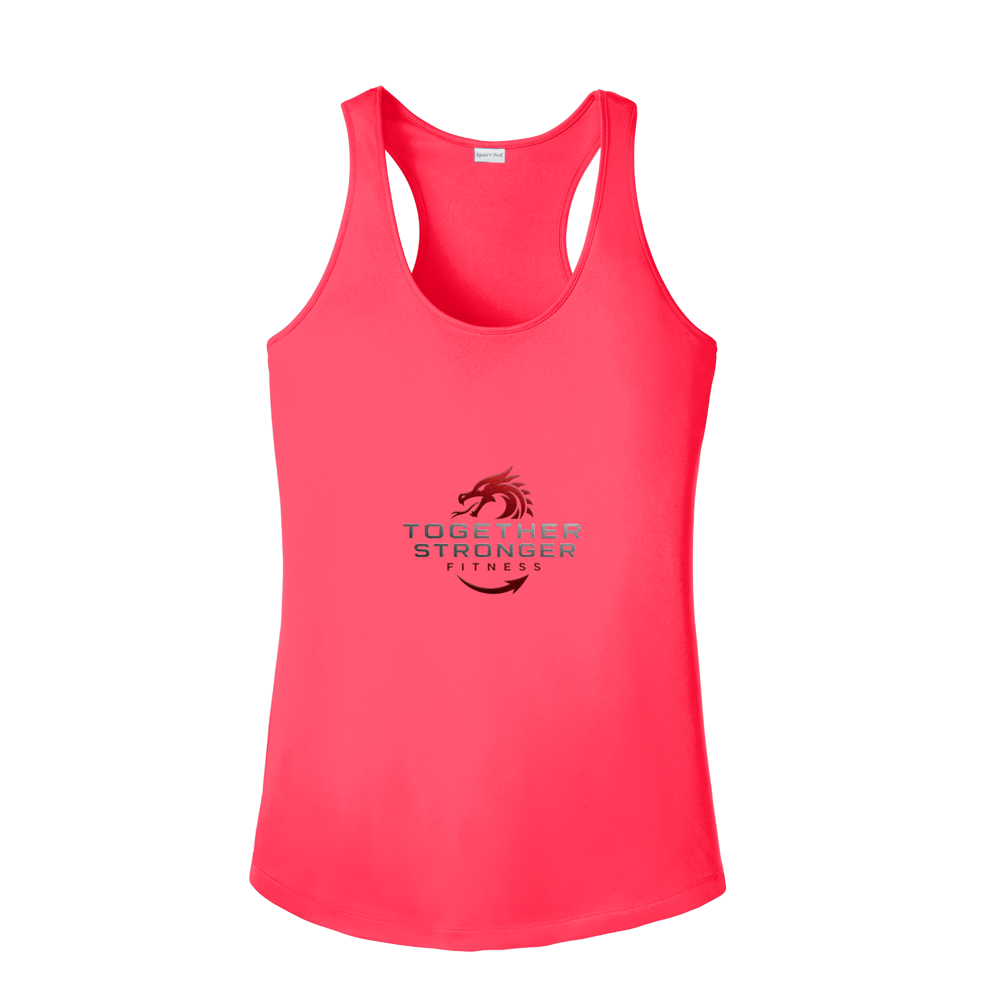 togetherstrongerfitness-sport-tek-womens-posicharge-competitor-tank-dtf-front-LST356-hotcoral-flat-front