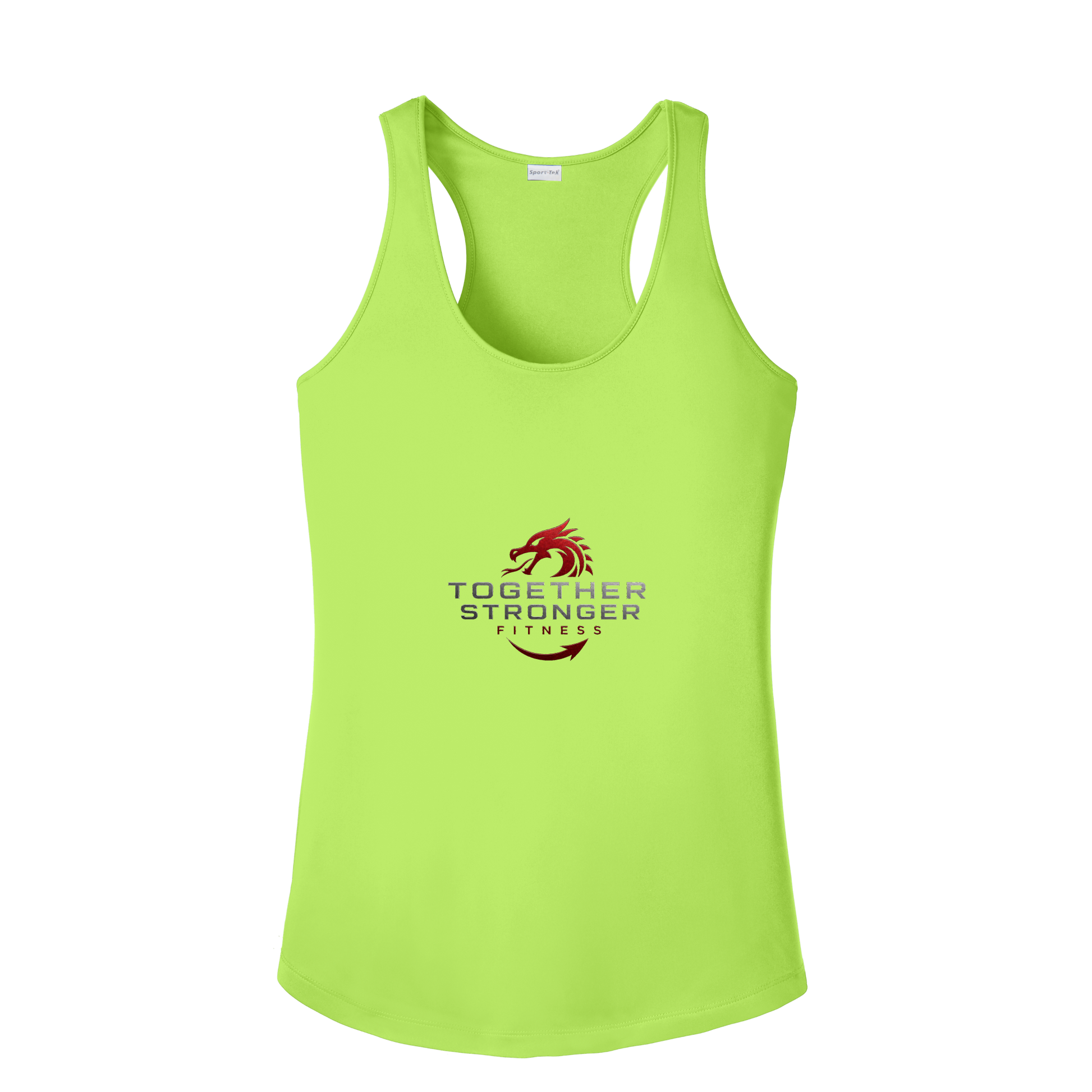 togetherstrongerfitness-sport-tek-womens-posicharge-competitor-tank-dtf-front-LST356-limeshock-flat-front