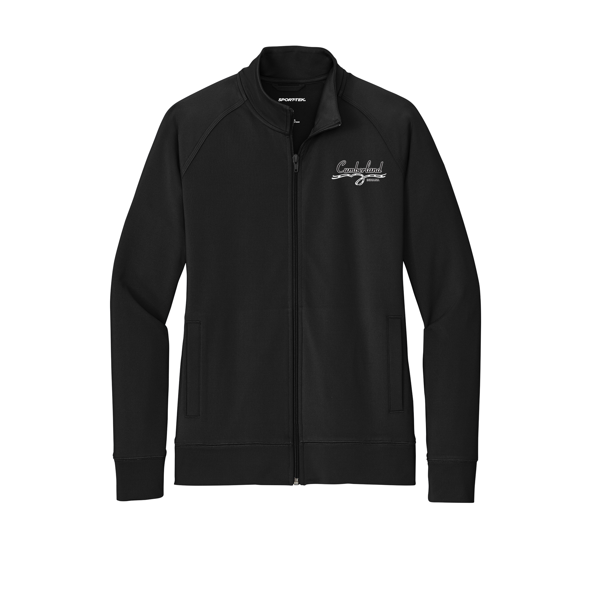 cumberland-sport-tek-womens-cadet-jacket-embroidery-leftchest-LST857-black-flat-front