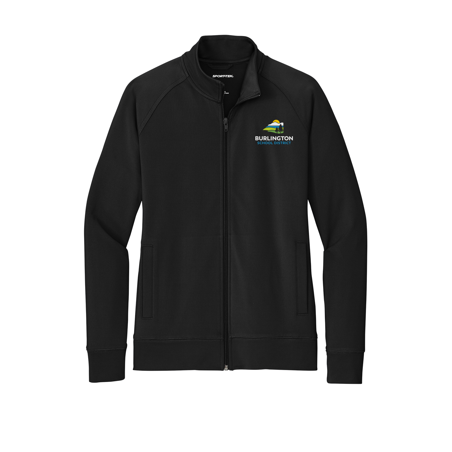 bsdvt-sport-tek-womens-cadet-jacket-embroidery-leftchest-LST857-black-flat-front