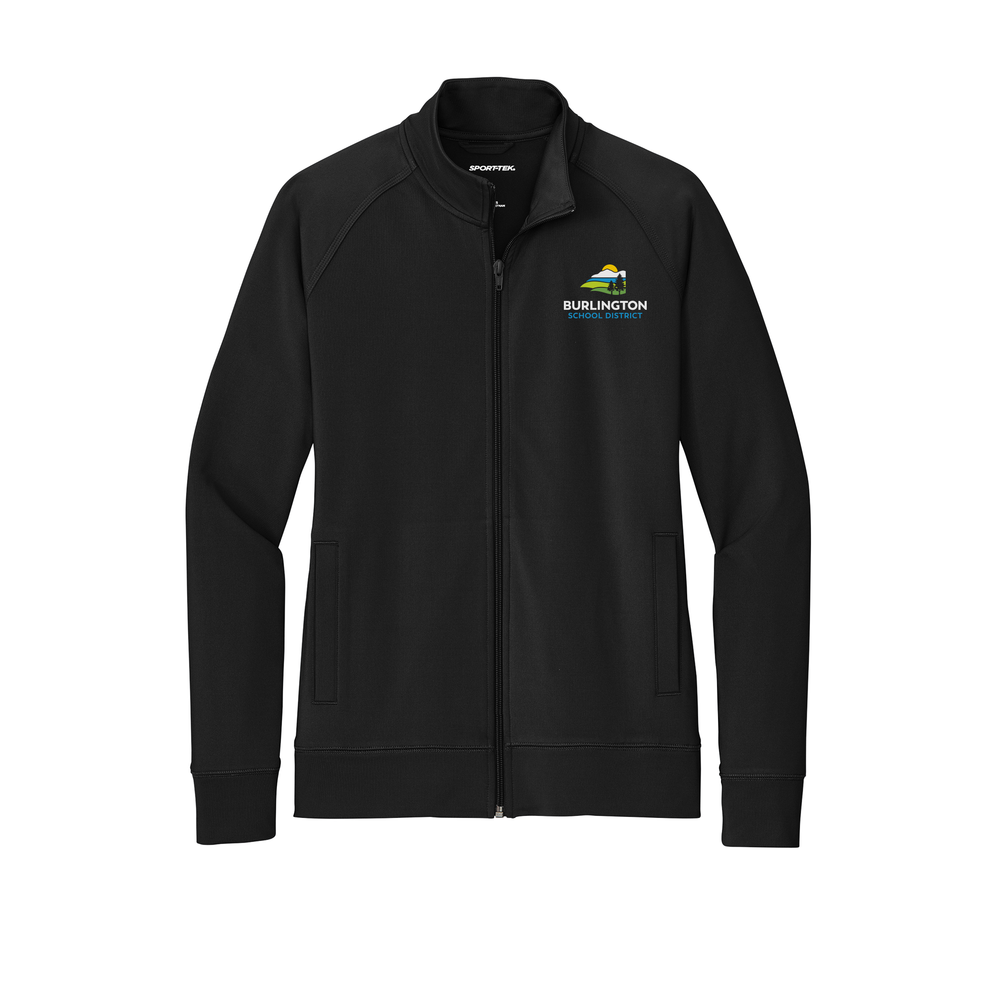 bsdvt-sport-tek-womens-cadet-jacket-embroidery-leftchest-LST857-black-flat-front