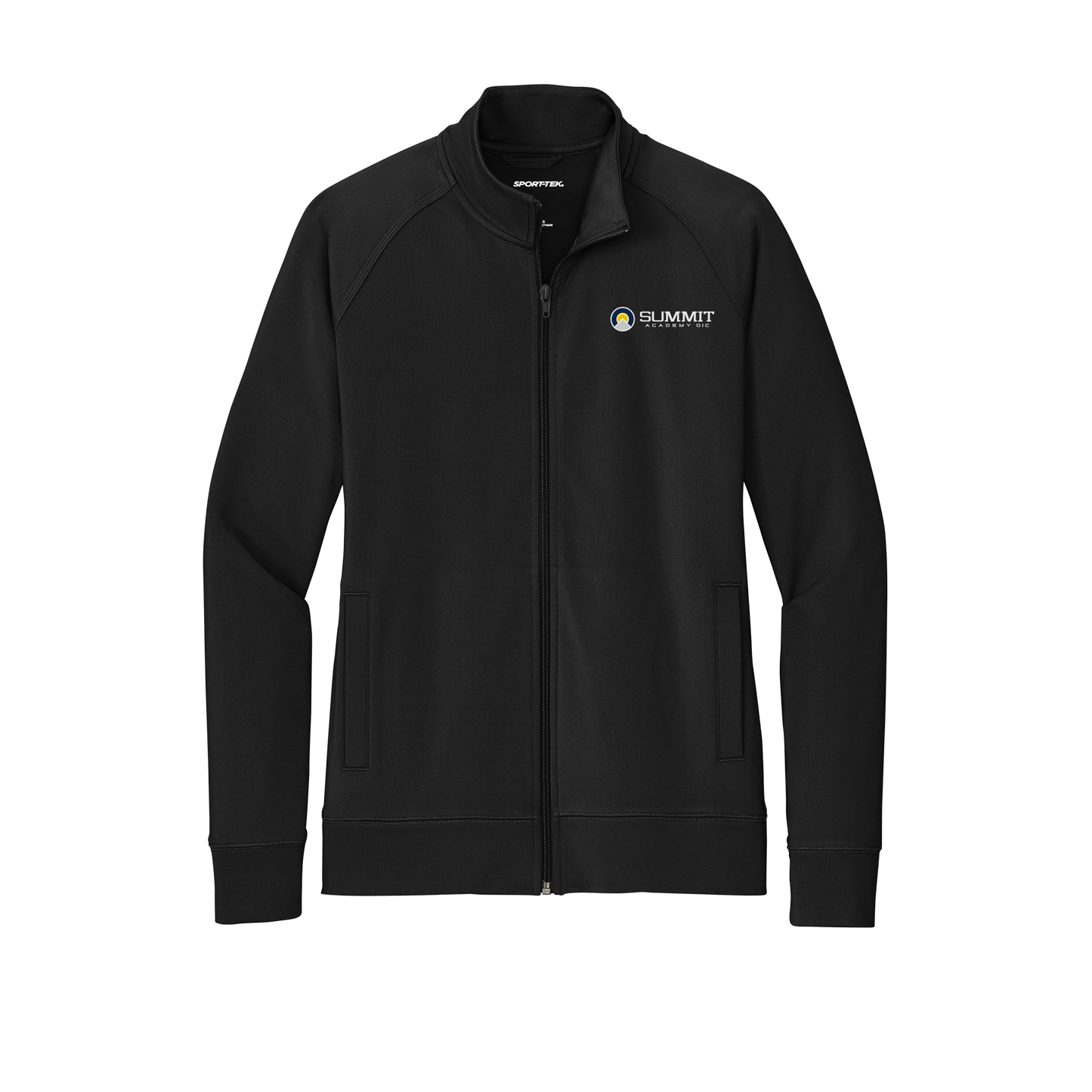 saoic-sport-tek-womens-cadet-jacket-embroidery-leftchest-LST857-black-flat-front