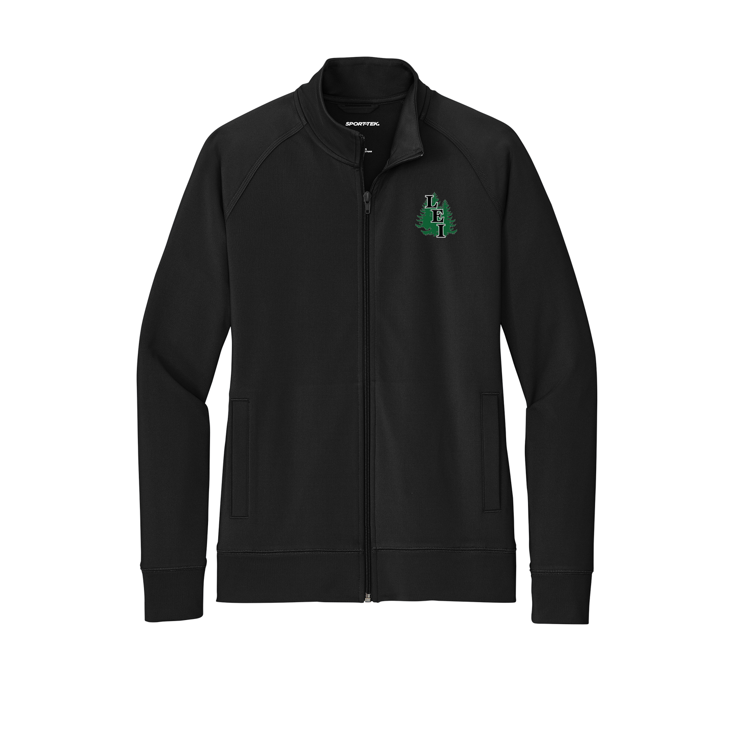 leisite-sport-tek-womens-cadet-jacket-embroidery-leftchest-LST857-black-flat-front