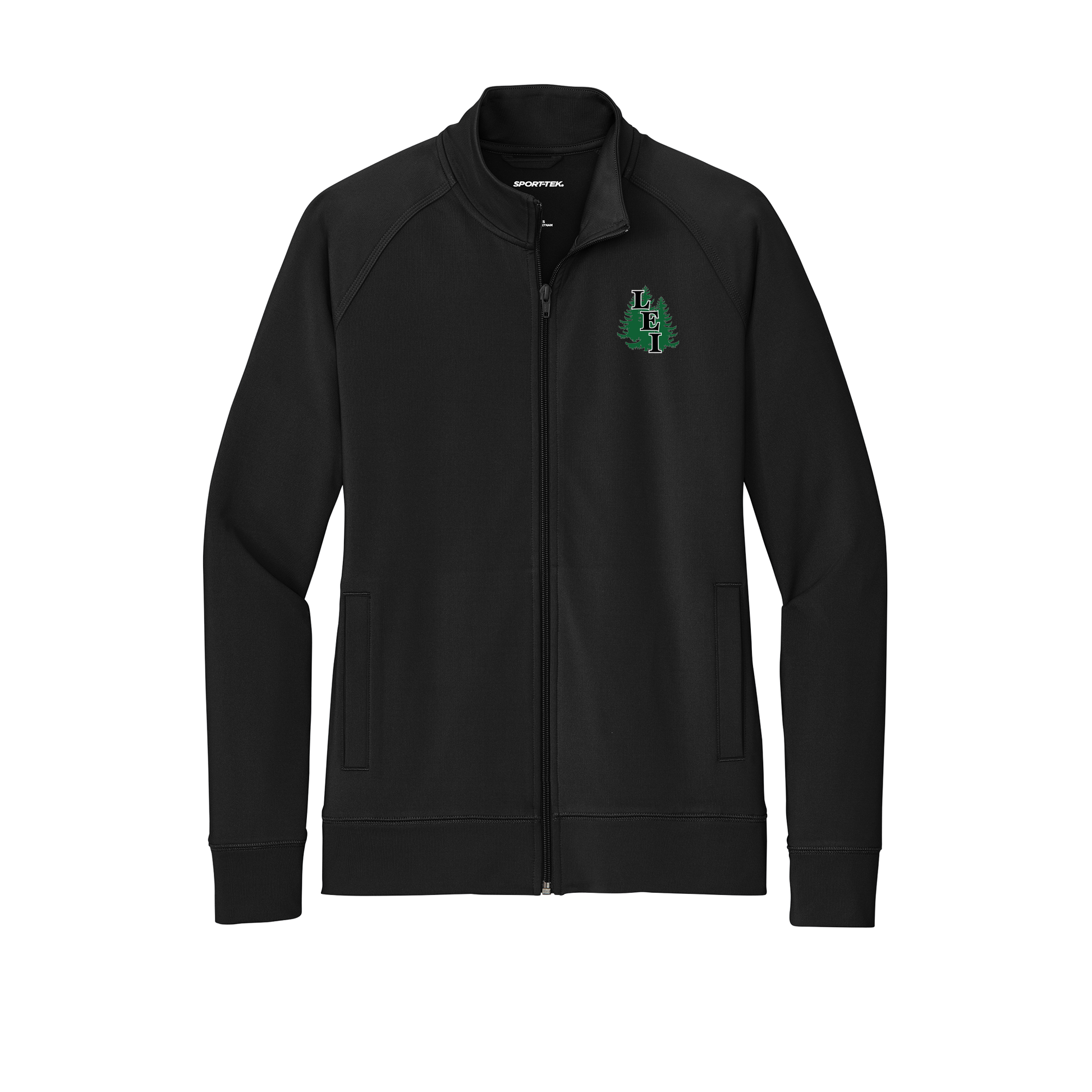 leisite-sport-tek-womens-cadet-jacket-embroidery-leftchest-LST857-black-flat-front