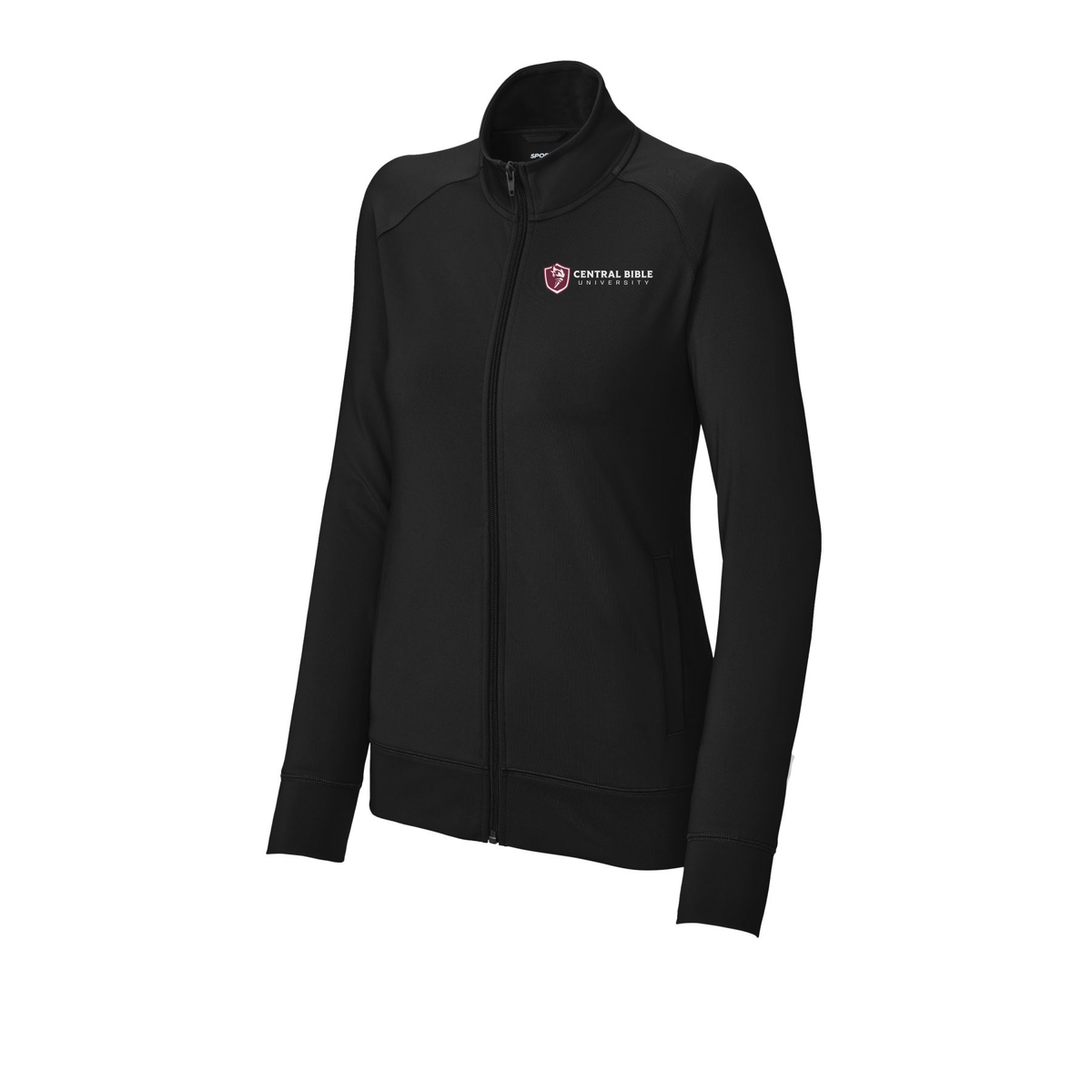 centralbible-sport-tek-womens-cadet-jacket-embroidery-leftchest-LST857-black-flat-front