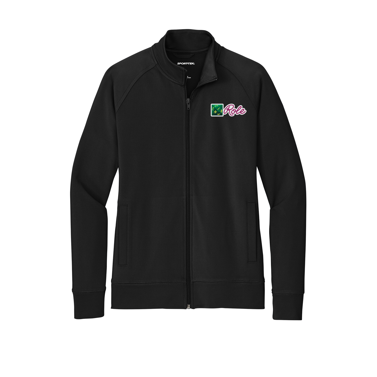 cinemarole-sport-tek-womens-cadet-jacket-embroidery-leftchest-LST857-black-flat-front