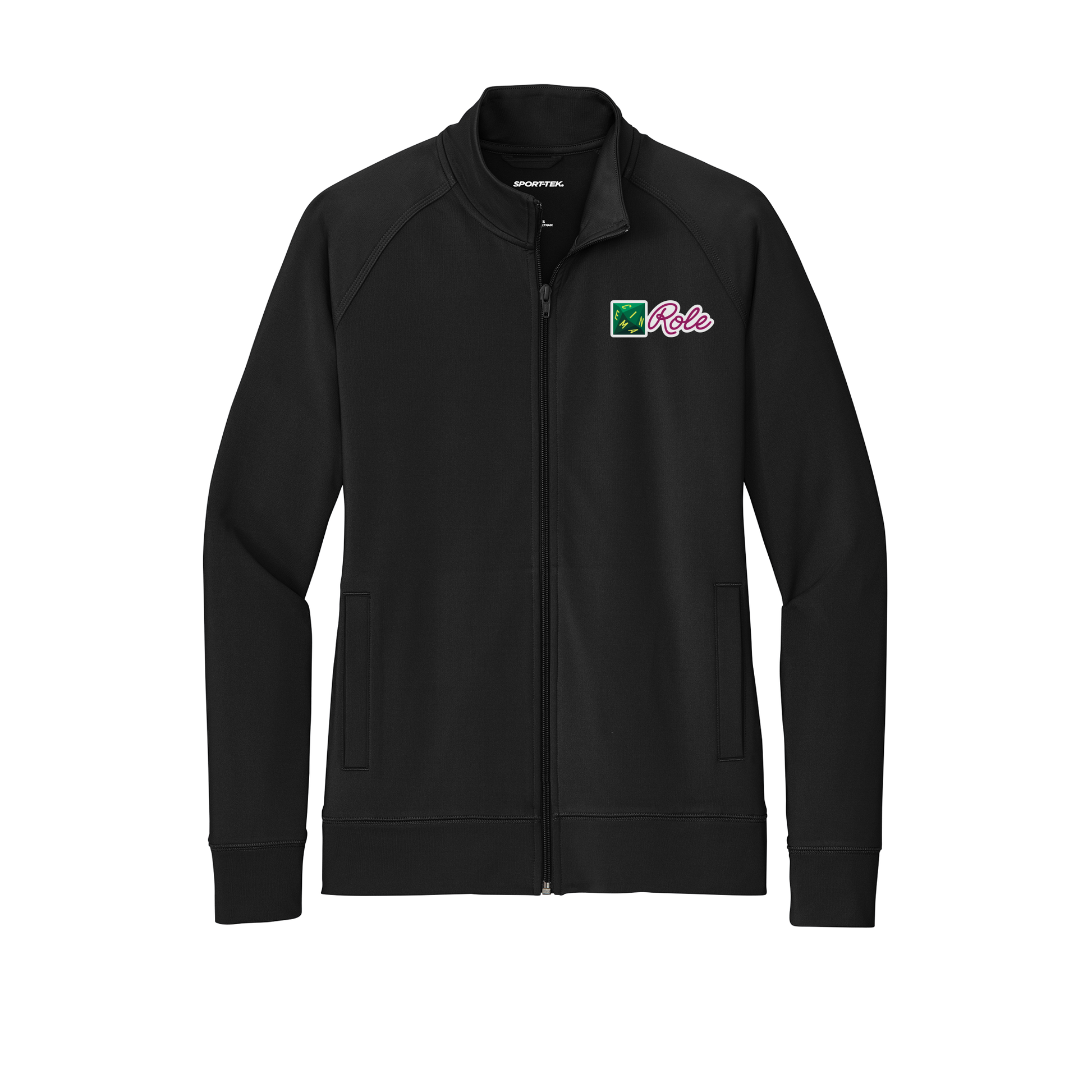 cinemarole-sport-tek-womens-cadet-jacket-embroidery-leftchest-LST857-black-flat-front