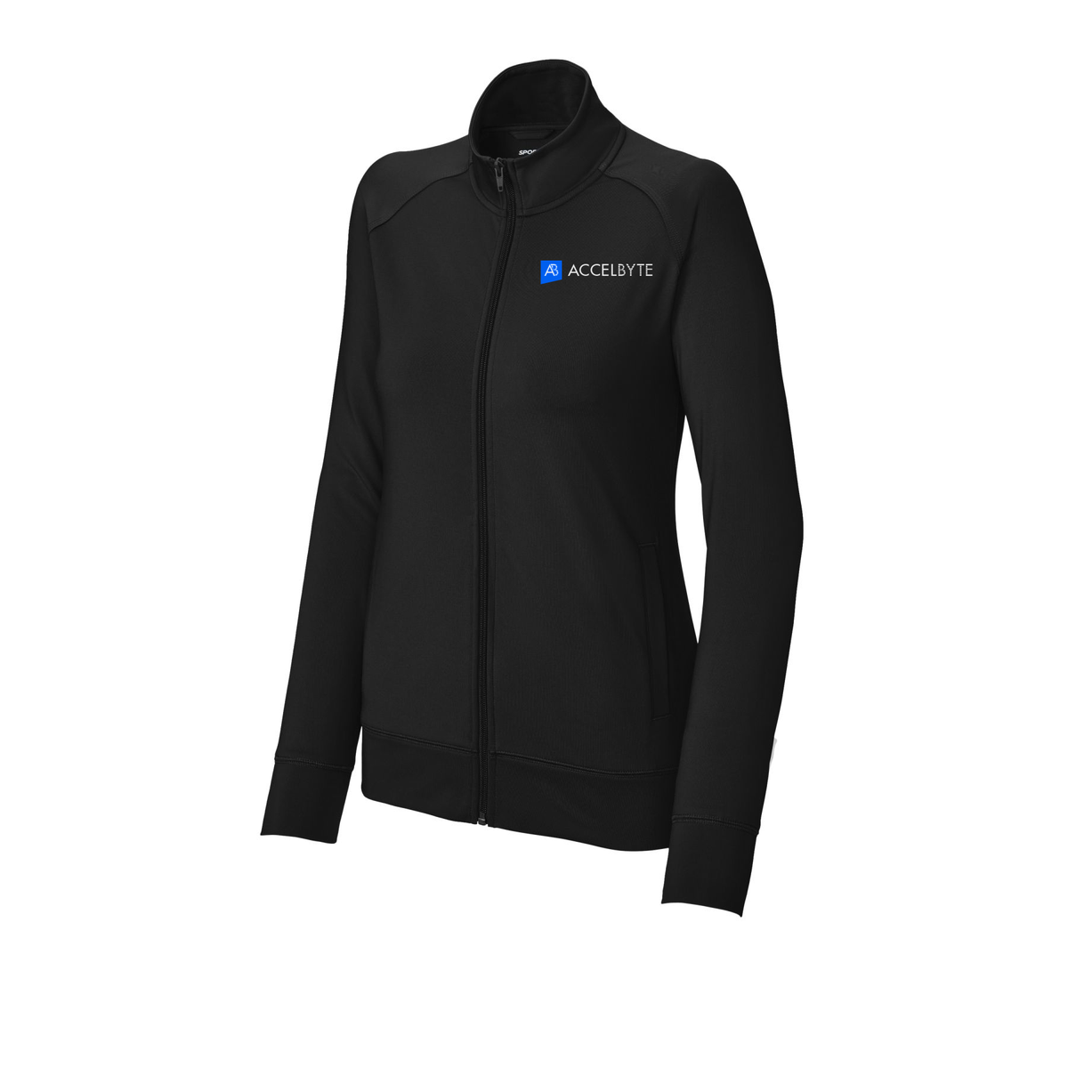 accelbyte-sport-tek-womens-cadet-jacket-embroidery-leftchest-LST857-black-flat-front