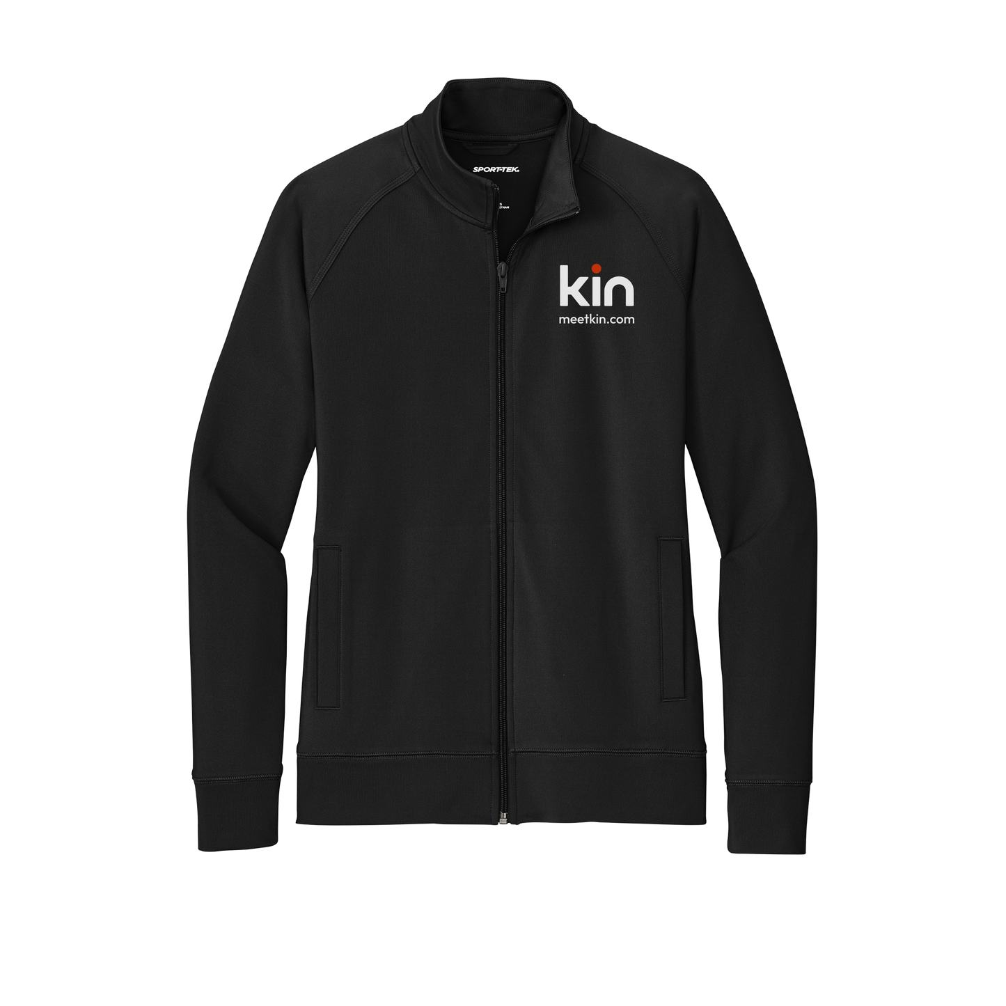 kin-sport-tek-womens-cadet-jacket-embroidery-leftchest-LST857-black-flat-front