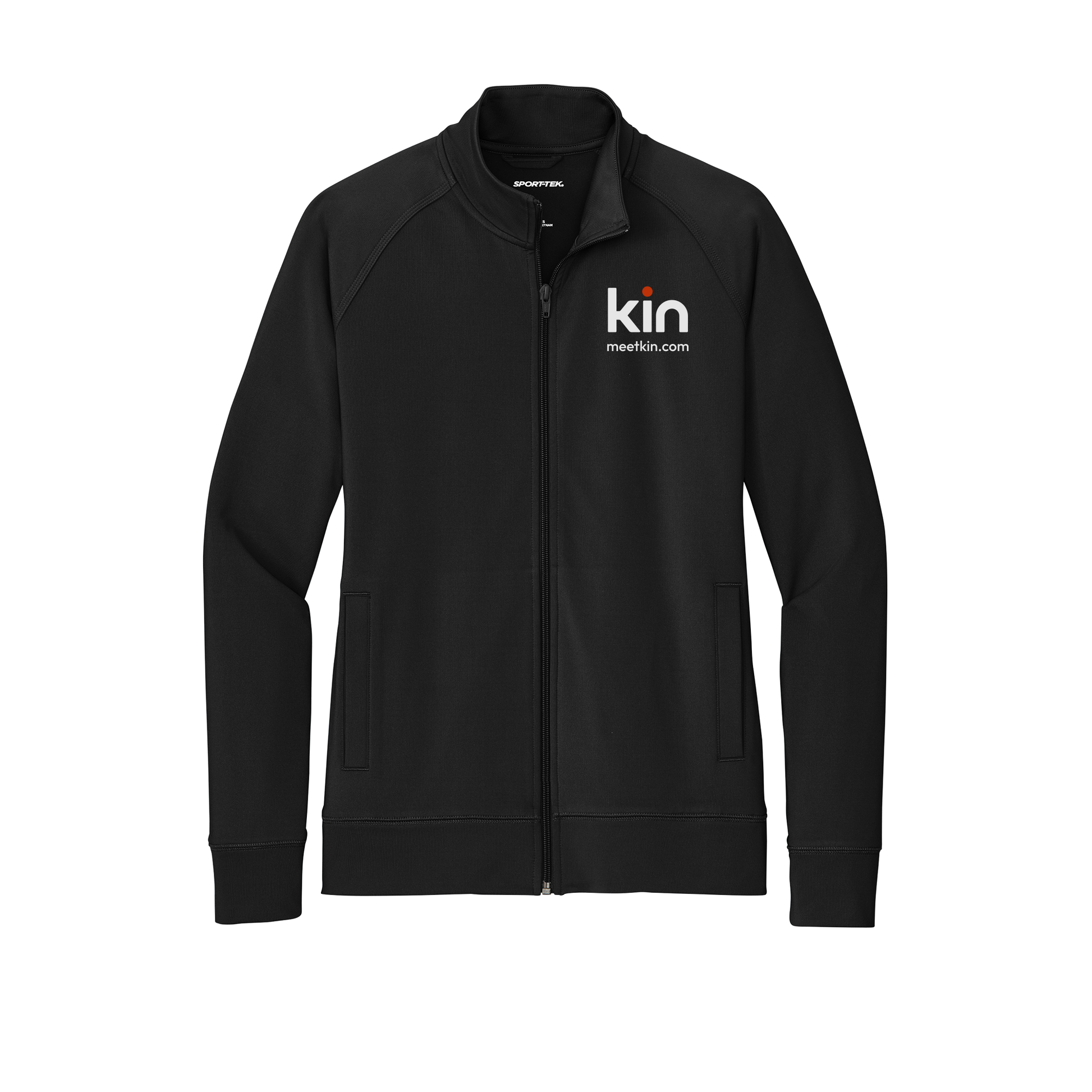 kin-sport-tek-womens-cadet-jacket-embroidery-leftchest-LST857-black-flat-front