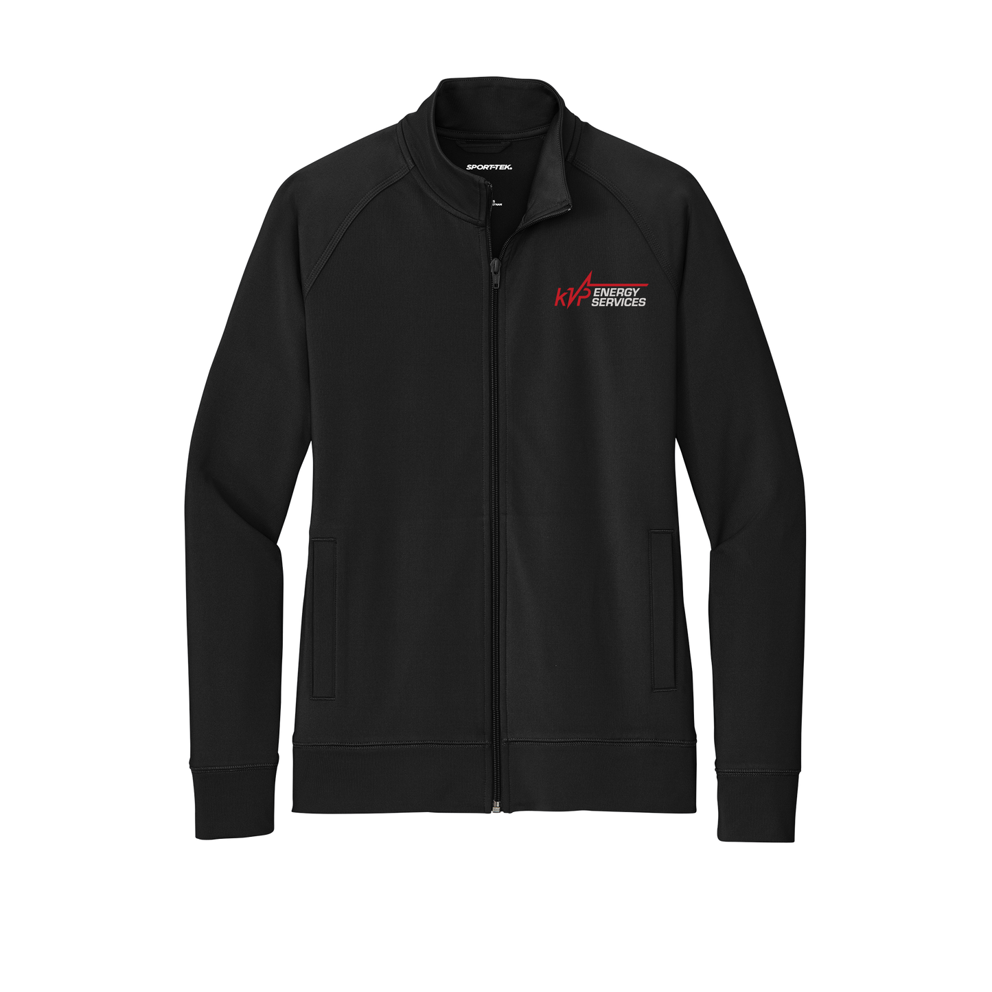 kvpenergy-sport-tek-womens-cadet-jacket-embroidery-leftchest-LST857-black-flat-front