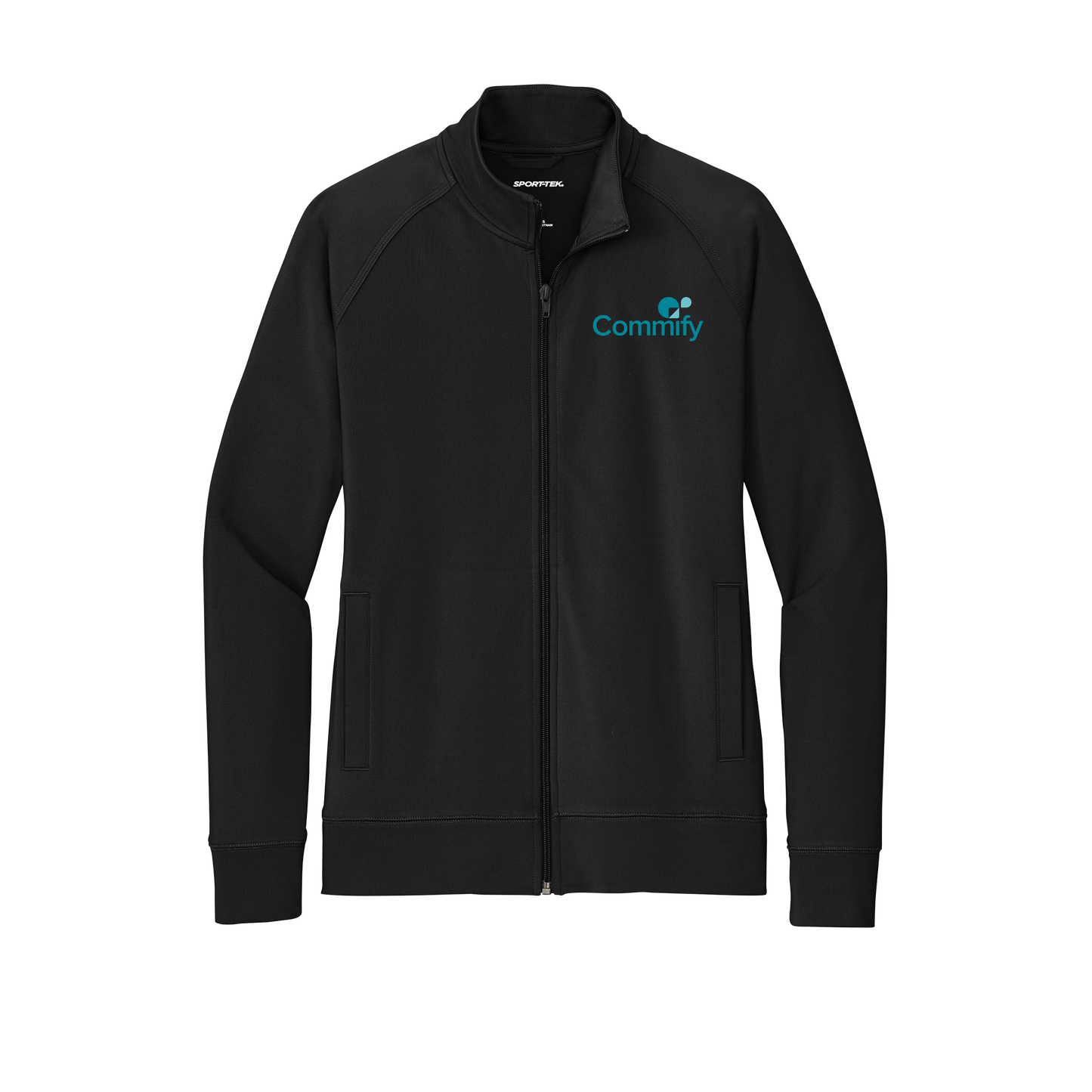 commify-sport-tek-womens-cadet-jacket-embroidery-leftchest-LST857-black-flat-front