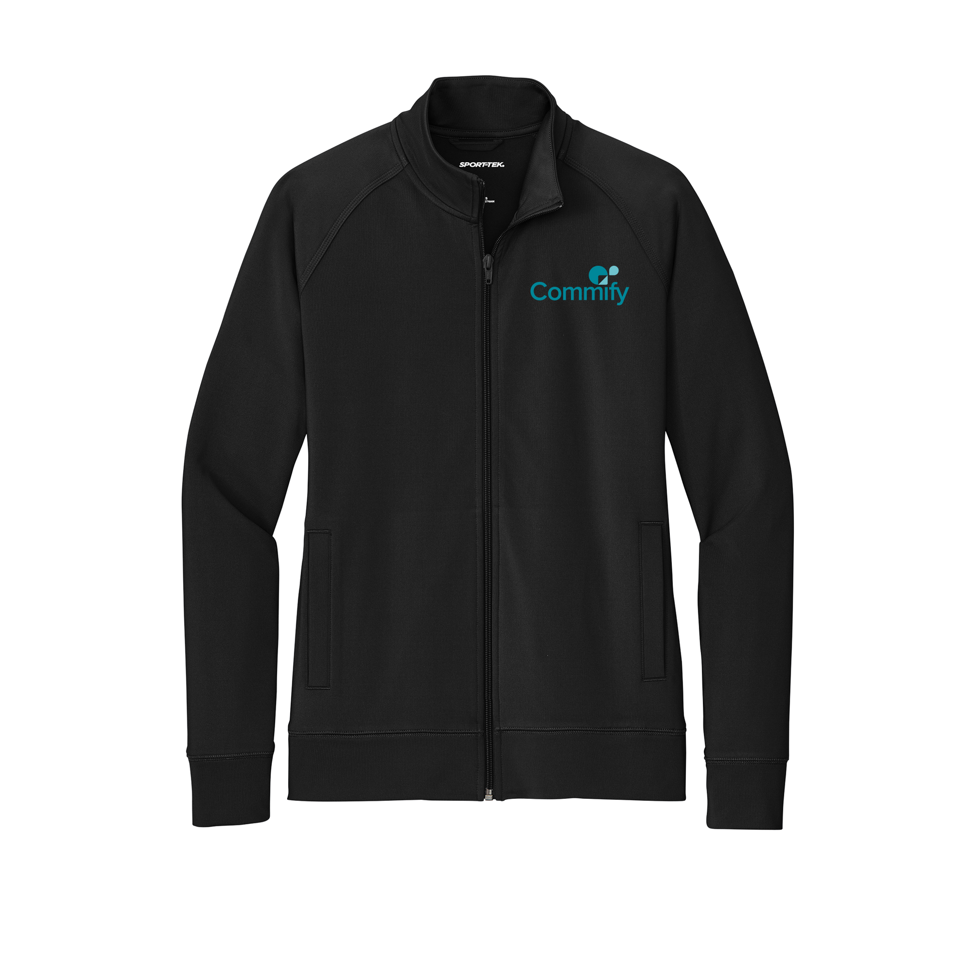 commify-sport-tek-womens-cadet-jacket-embroidery-leftchest-LST857-black-flat-front