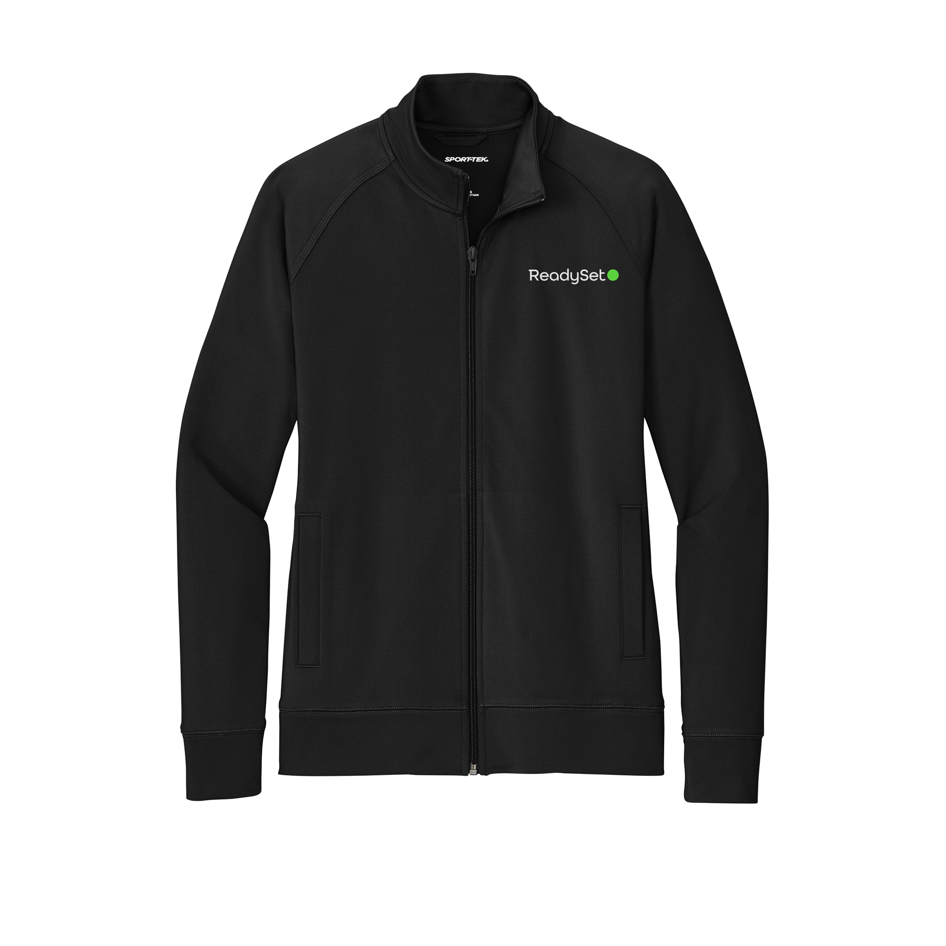readysetsurgical-sport-tek-womens-cadet-jacket-embroidery-leftchest-LST857-black-flat-front