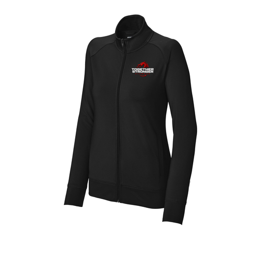 togetherstrongerfitness-sport-tek-womens-cadet-jacket-embroidery-leftchest-LST857-black-flat-front