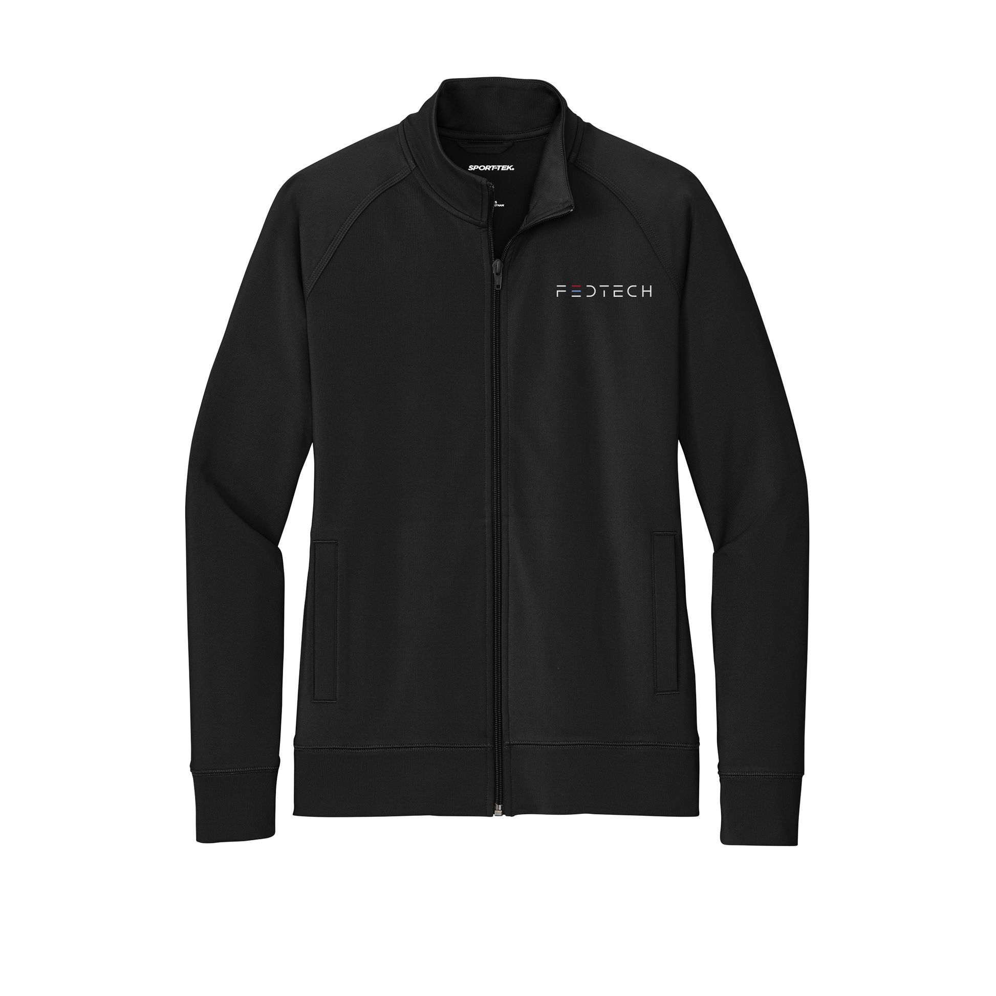 fedtech-sport-tek-womens-cadet-jacket-embroidery-leftchest-LST857-black-flat-front