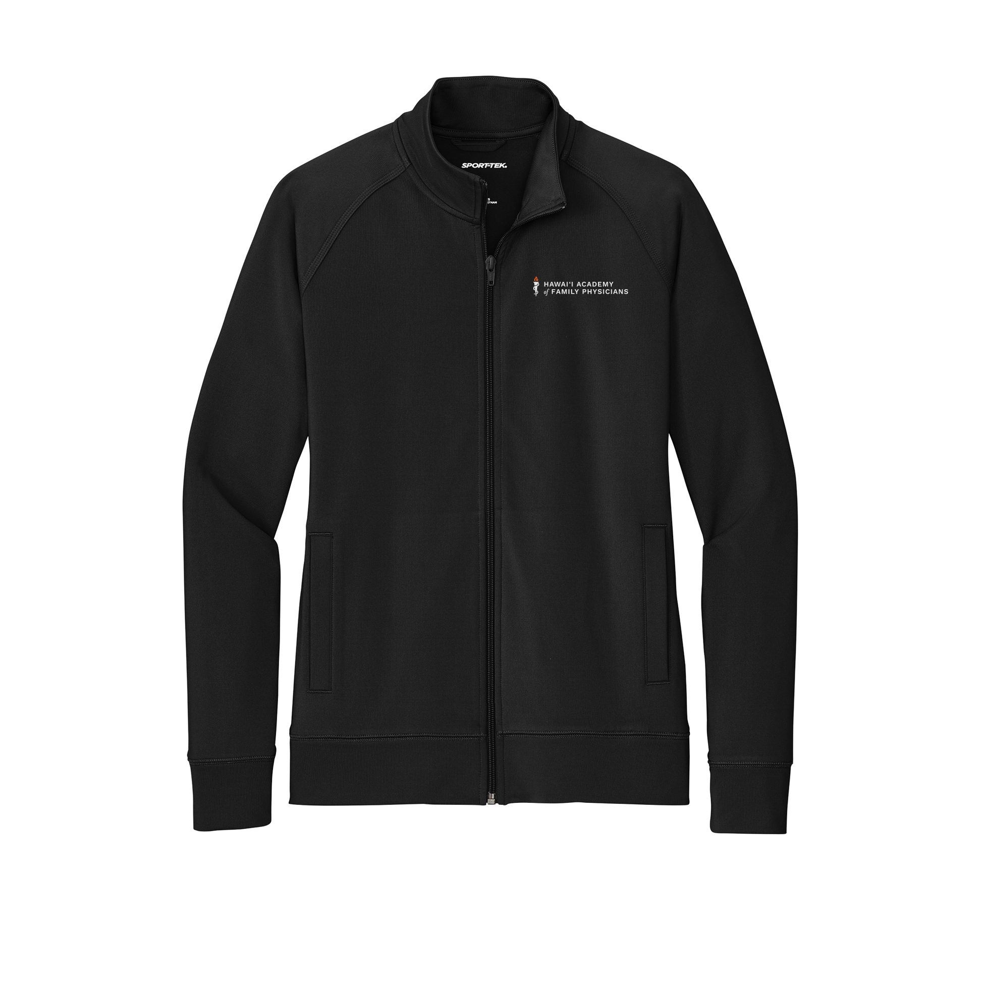 hafp-sport-tek-womens-cadet-jacket-embroidery-leftchest-LST857-black-flat-front