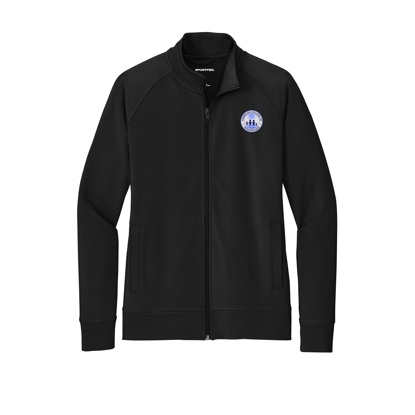 acpeds-sport-tek-womens-cadet-jacket-embroidery-leftchest-LST857-black-flat-front