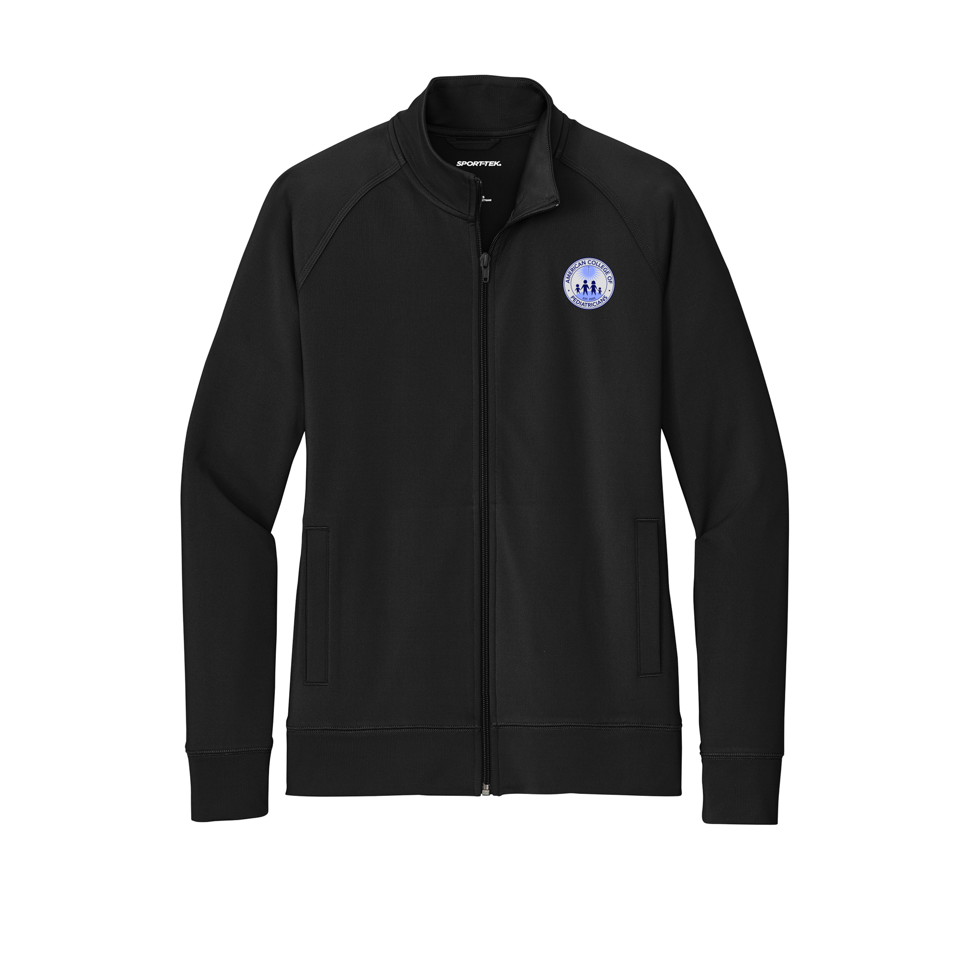 acpeds-sport-tek-womens-cadet-jacket-embroidery-leftchest-LST857-black-flat-front