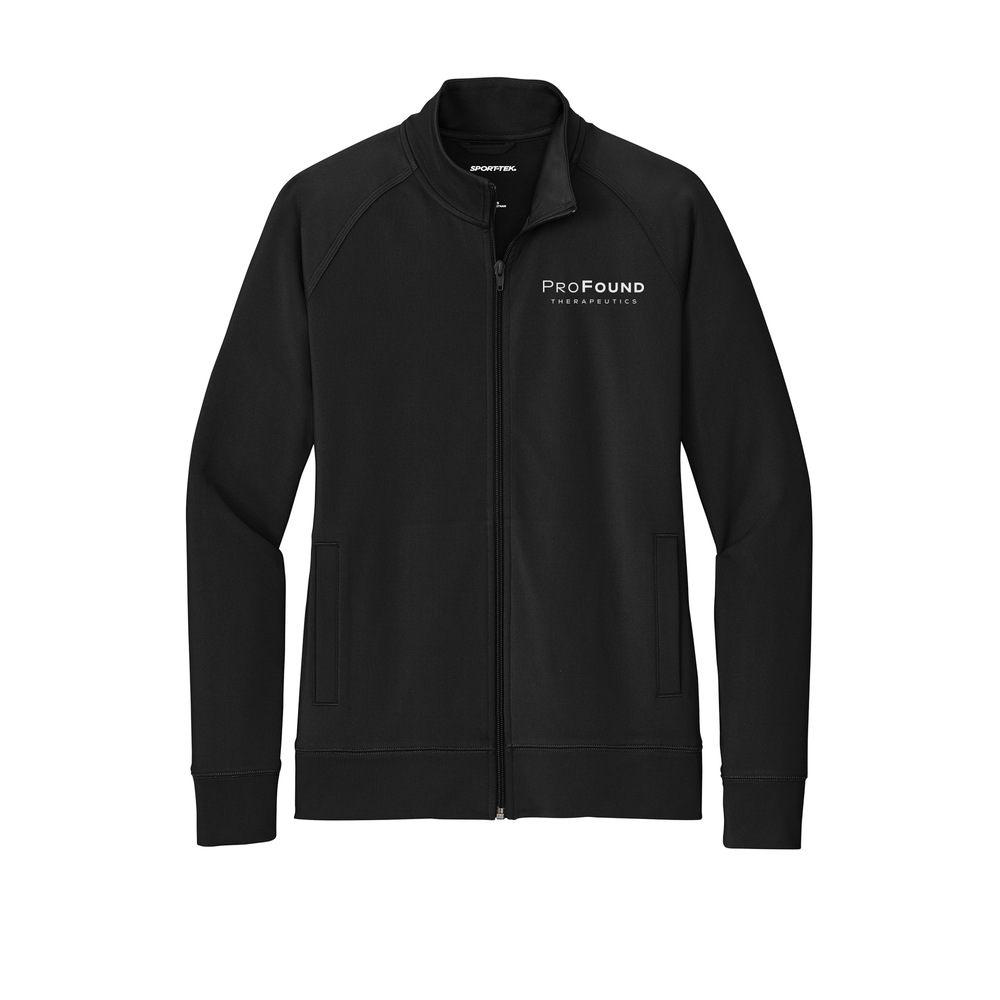 profoundtx-sport-tek-womens-cadet-jacket-embroidery-leftchest-LST857-black-flat-front