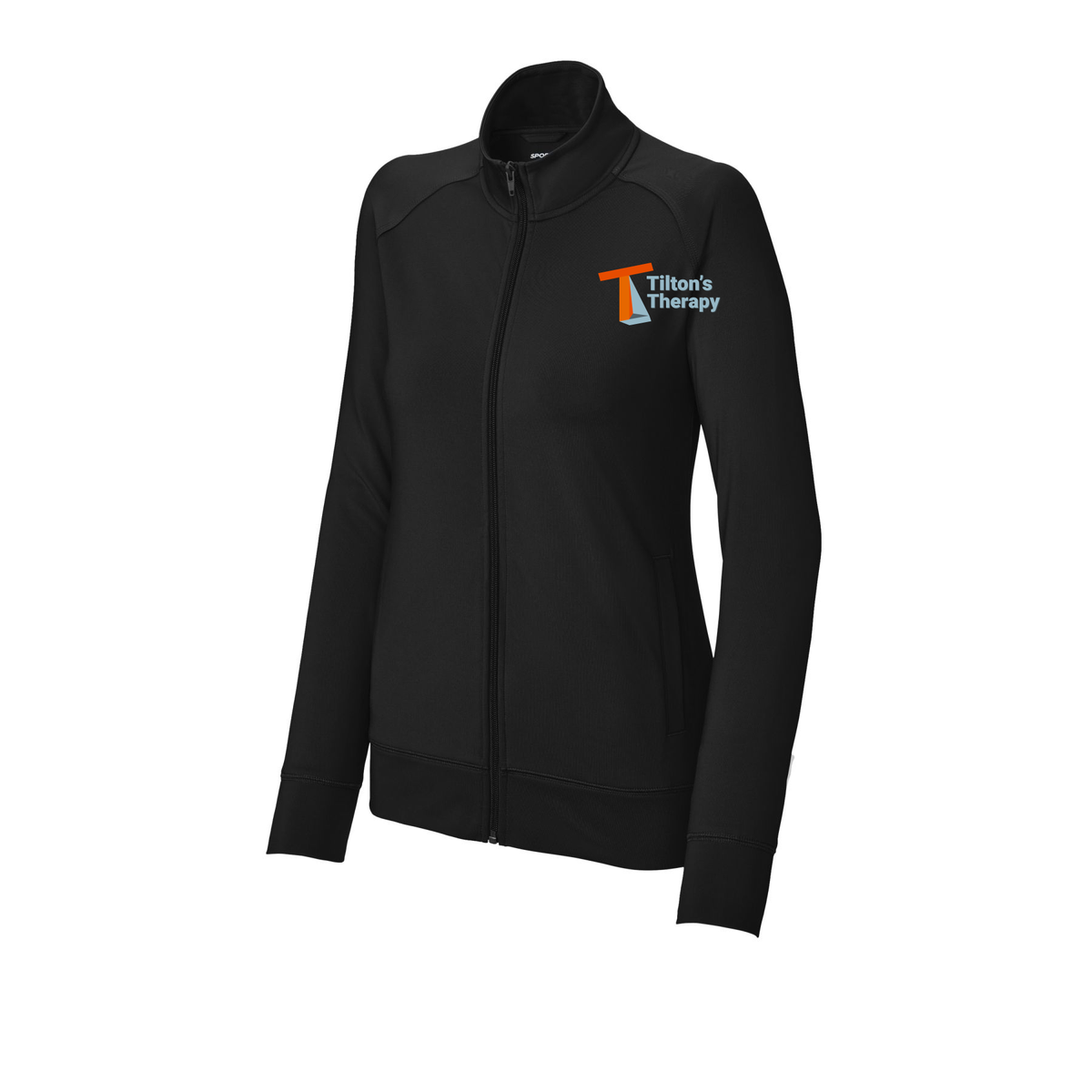 tiltonstherapy-sport-tek-womens-cadet-jacket-embroidery-leftchest-LST857-black-flat-front