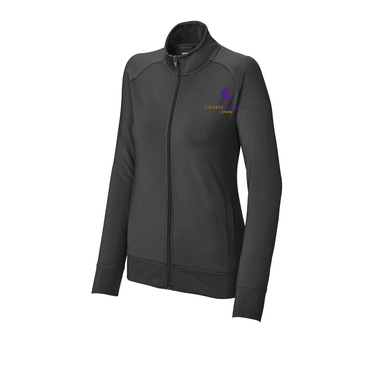 cahazleton-sport-tek-womens-cadet-jacket-embroidery-leftchest-LST857-charcoalgrey-flat-front