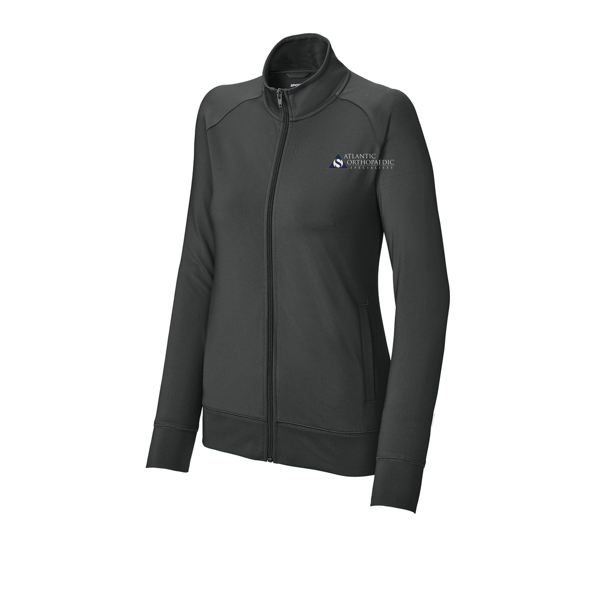 atlanticortho-sport-tek-womens-cadet-jacket-embroidery-leftchest-LST857-charcoalgrey-flat-front