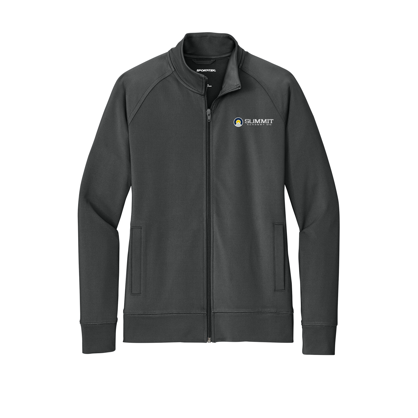 saoic-sport-tek-womens-cadet-jacket-embroidery-leftchest-LST857-charcoalgrey-flat-front