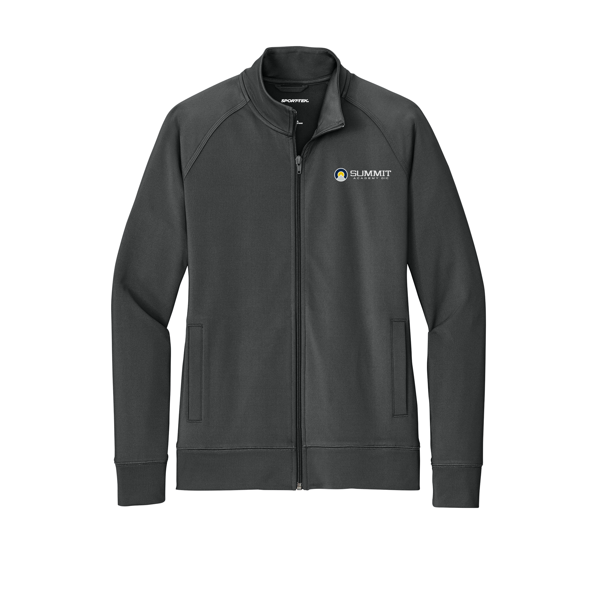 saoic-sport-tek-womens-cadet-jacket-embroidery-leftchest-LST857-charcoalgrey-flat-front