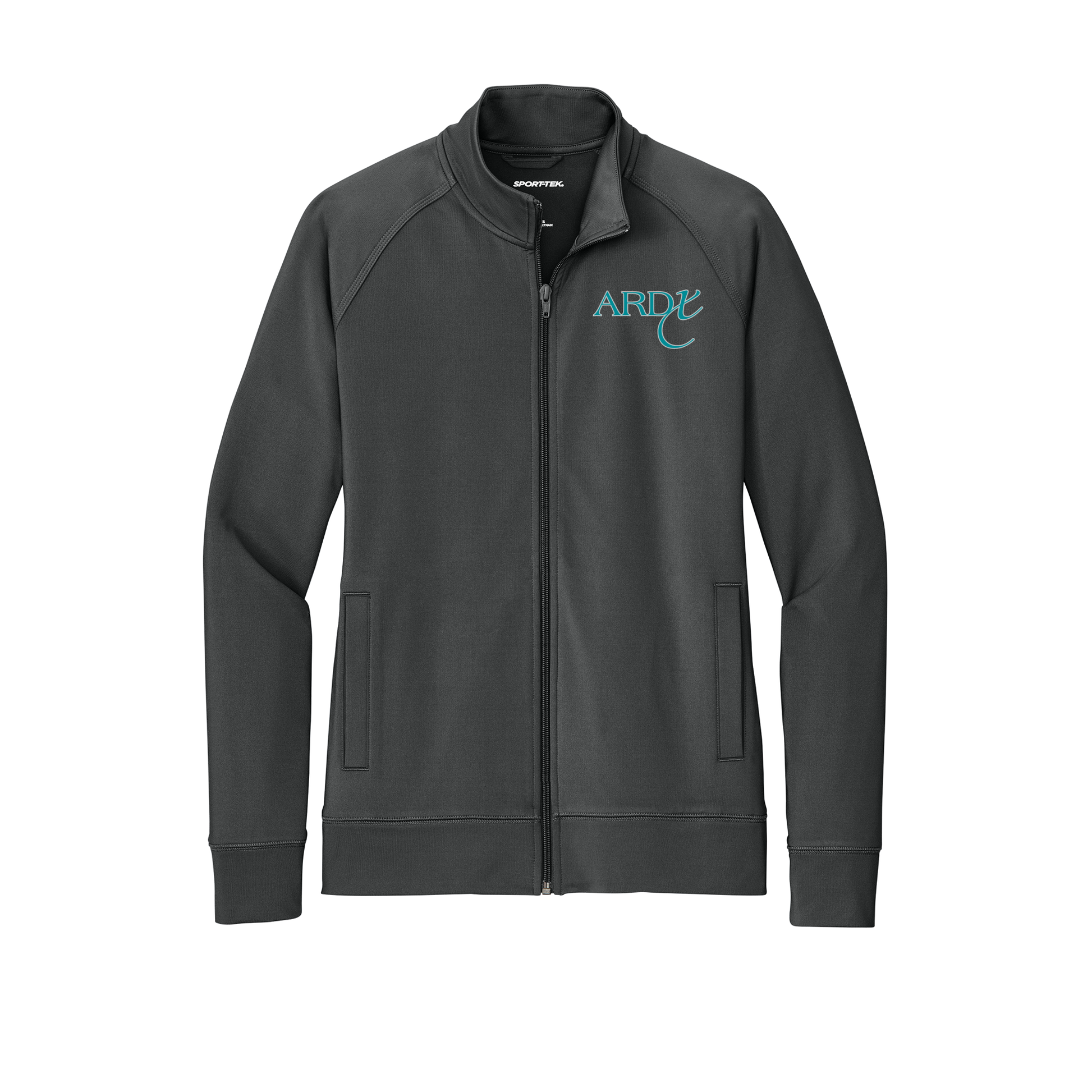 ardx-sport-tek-womens-cadet-jacket-embroidery-leftchest-LST857-charcoalgrey-flat-front