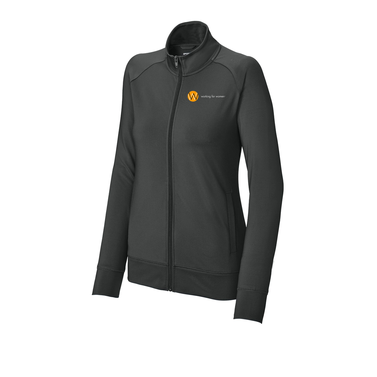 workingforwomen-sport-tek-womens-cadet-jacket-embroidery-leftchest-LST857-charcoalgrey-flat-front