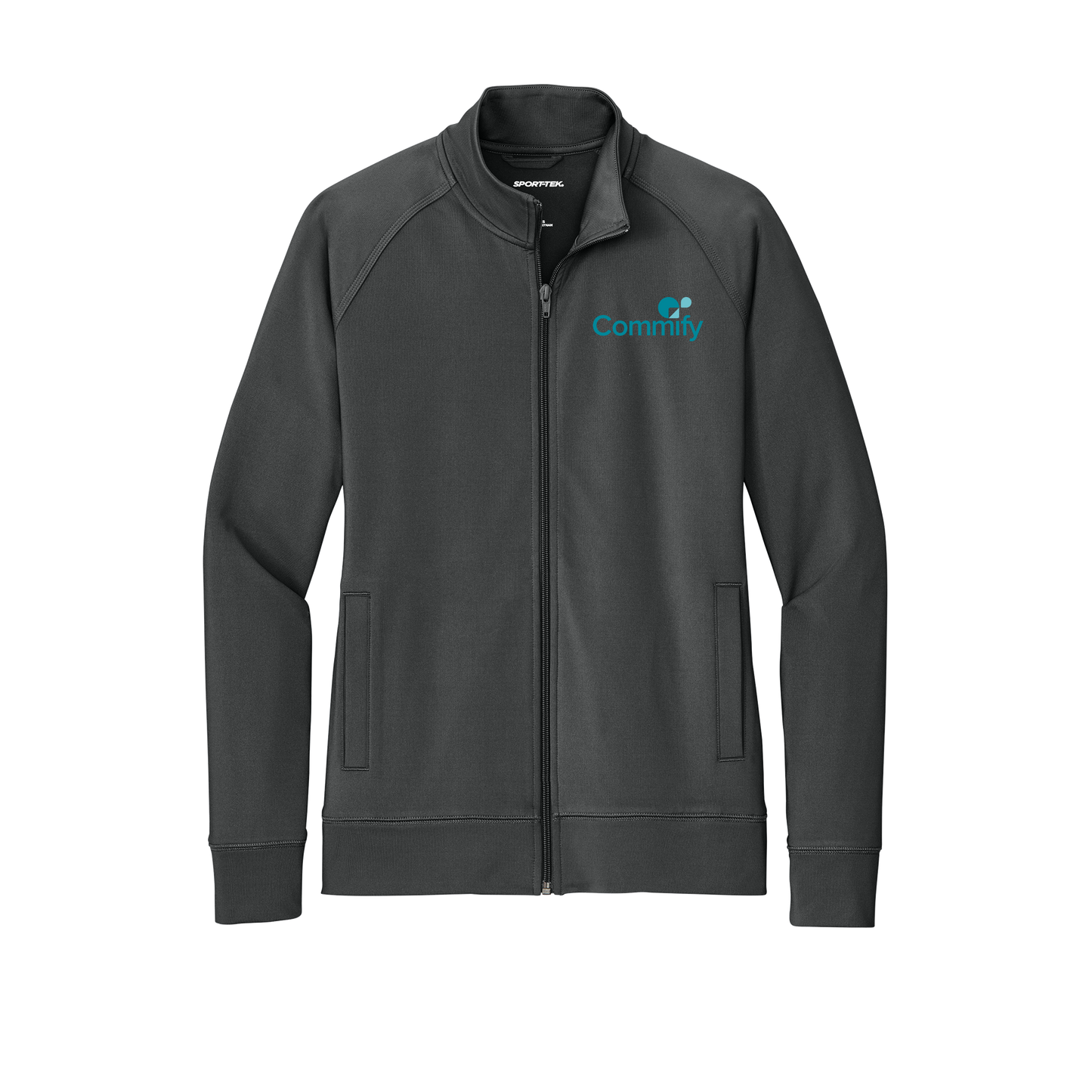 commify-sport-tek-womens-cadet-jacket-embroidery-leftchest-LST857-charcoalgrey-flat-front