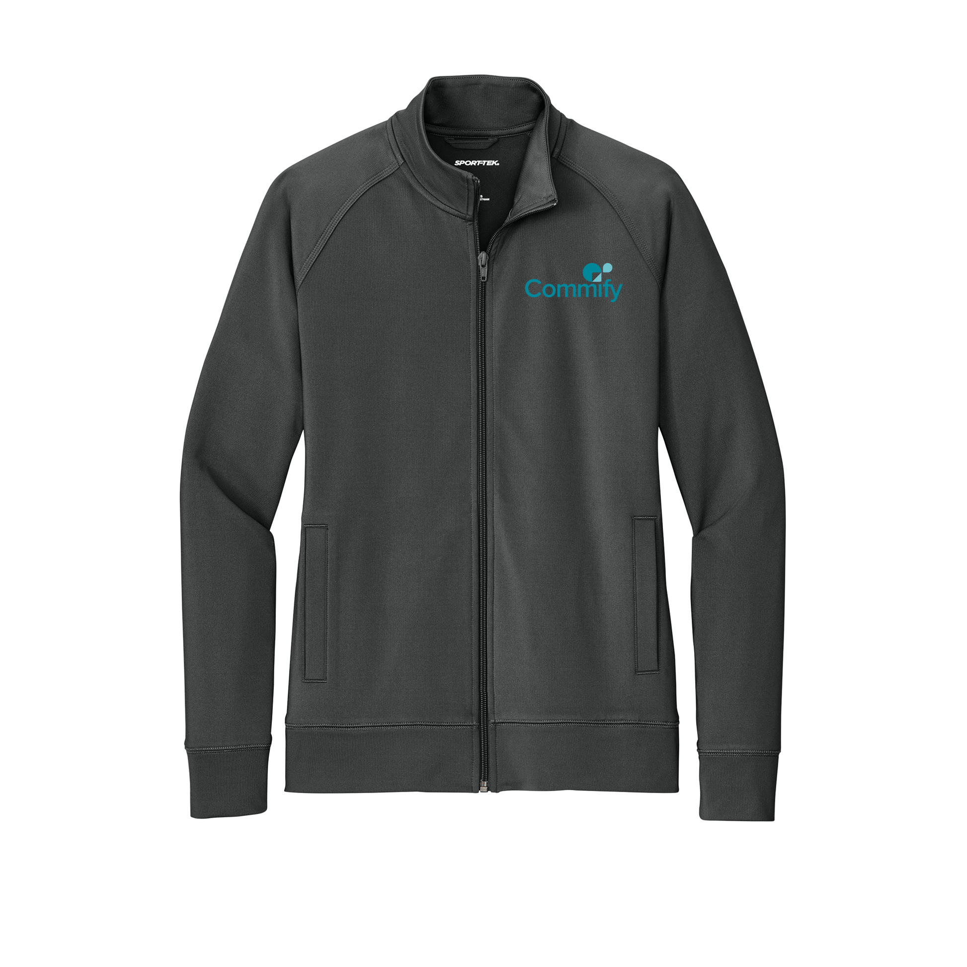 commify-sport-tek-womens-cadet-jacket-embroidery-leftchest-LST857-charcoalgrey-flat-front