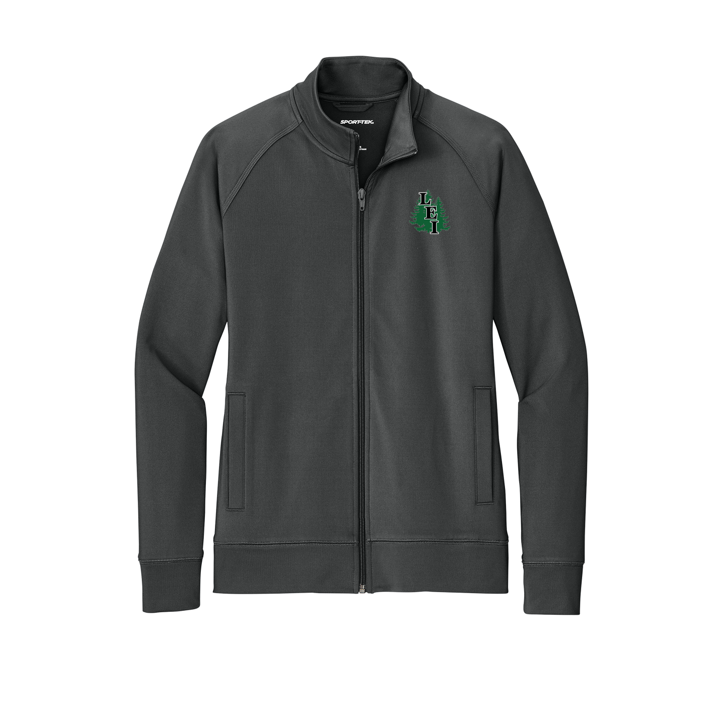 leisite-sport-tek-womens-cadet-jacket-embroidery-leftchest-LST857-charcoalgrey-flat-front
