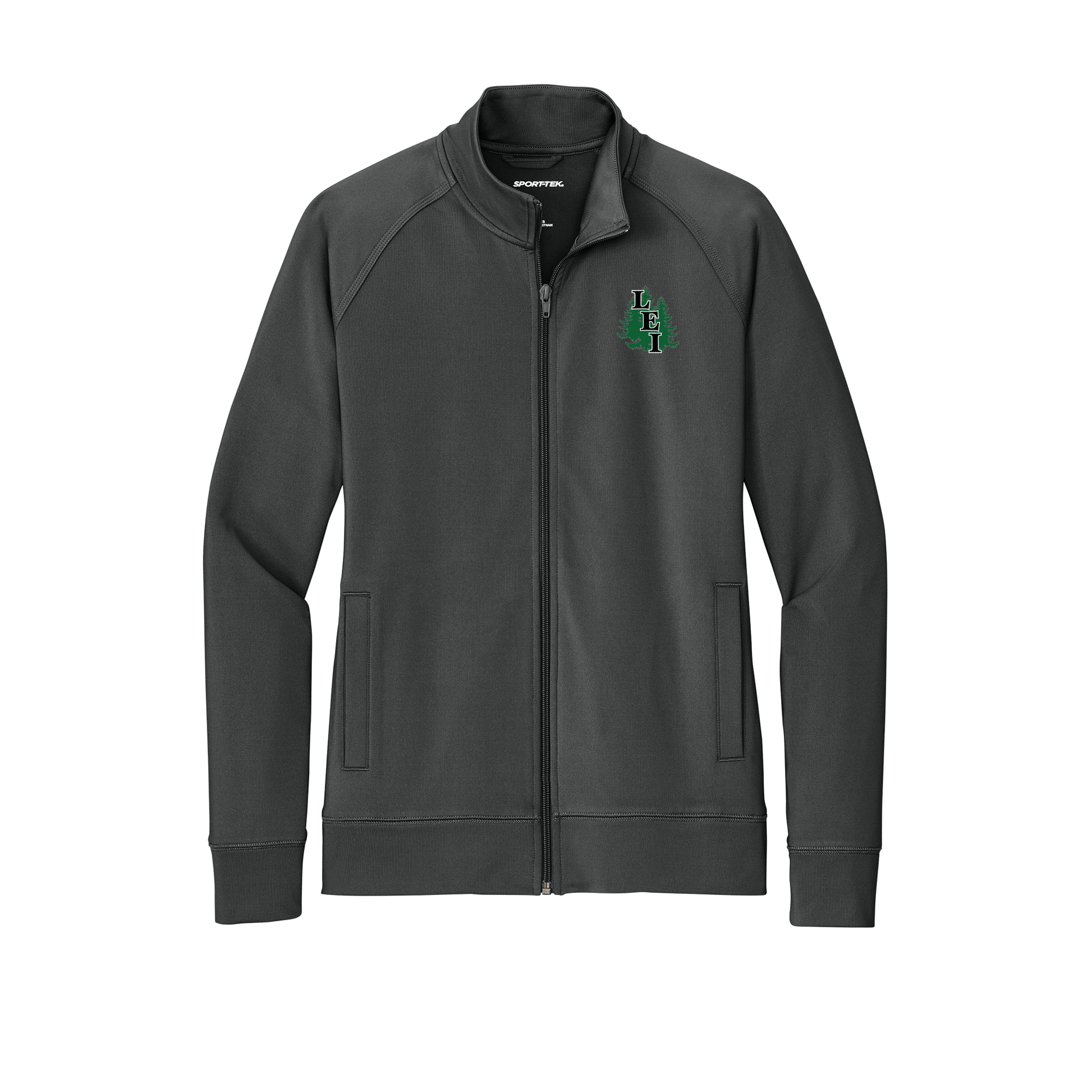 leisite-sport-tek-womens-cadet-jacket-embroidery-leftchest-LST857-charcoalgrey-flat-front