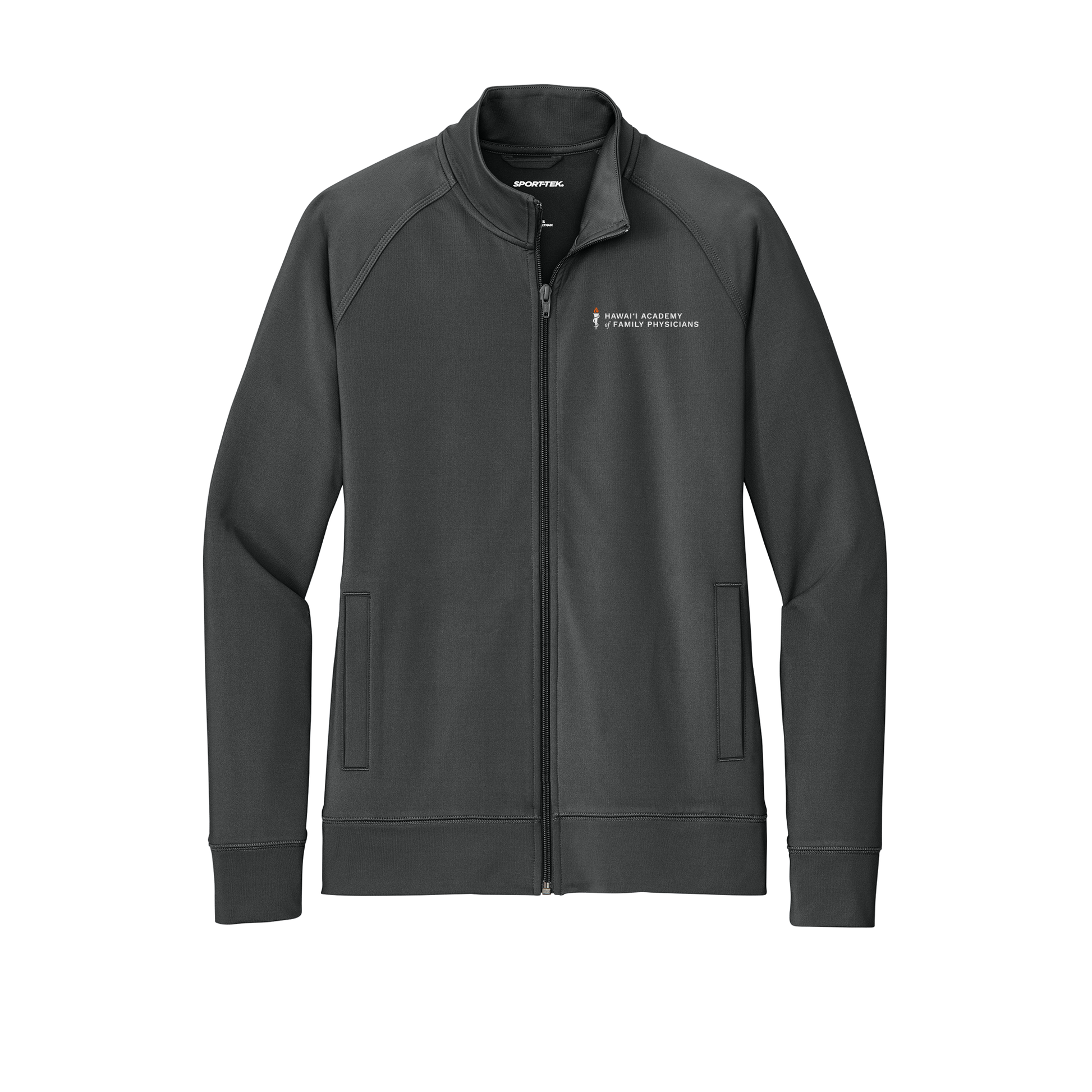 hafp-sport-tek-womens-cadet-jacket-embroidery-leftchest-LST857-charcoalgrey-flat-front