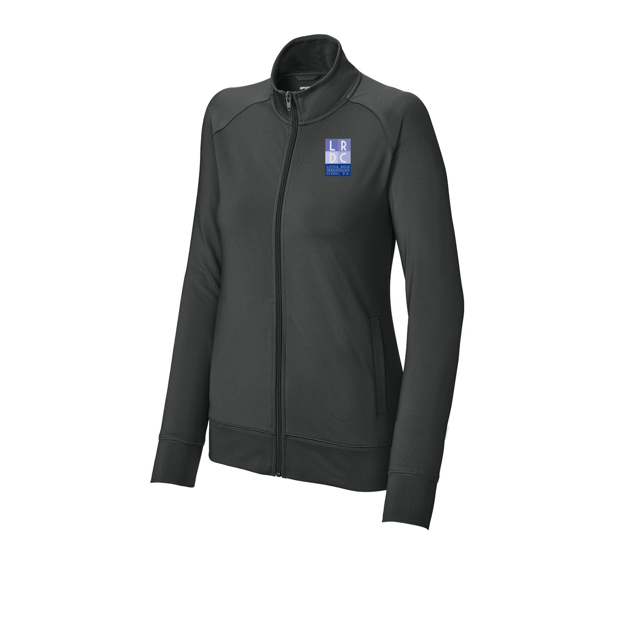 littlerockdermatology-sport-tek-womens-cadet-jacket-embroidery-leftchest-LST857-charcoalgrey-flat-front