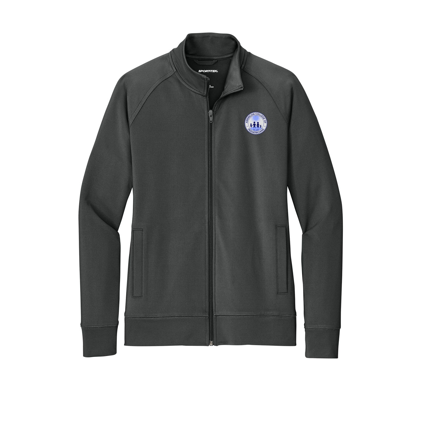 acpeds-sport-tek-womens-cadet-jacket-embroidery-leftchest-LST857-charcoalgrey-flat-front