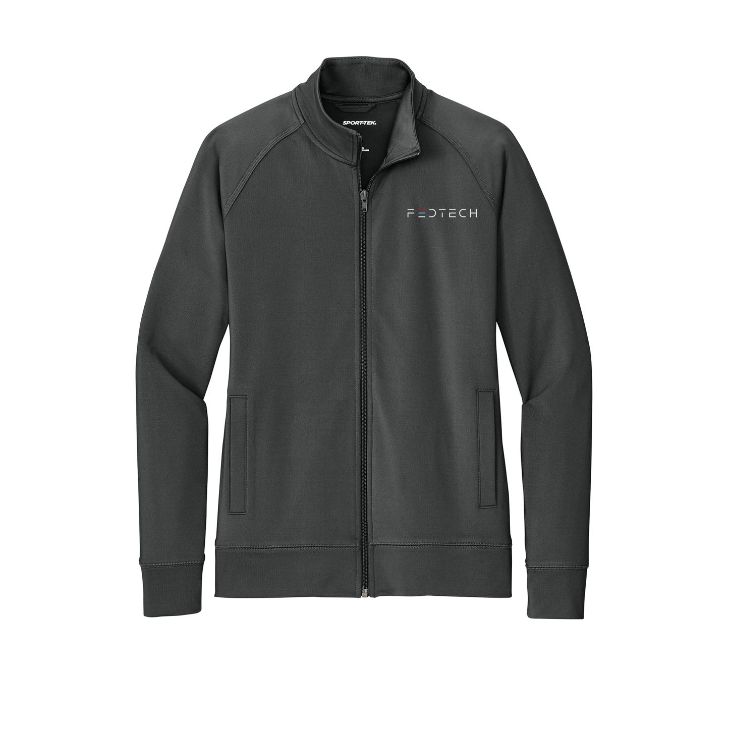 fedtech-sport-tek-womens-cadet-jacket-embroidery-leftchest-LST857-charcoalgrey-flat-front