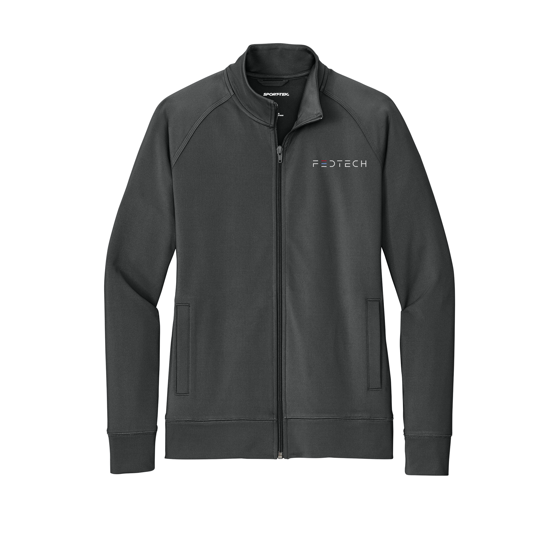 fedtech-sport-tek-womens-cadet-jacket-embroidery-leftchest-LST857-charcoalgrey-flat-front