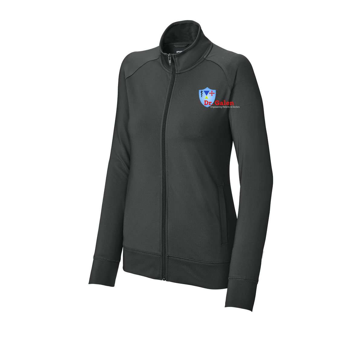 drgalen-sport-tek-womens-cadet-jacket-embroidery-leftchest-LST857-charcoalgrey-flat-front