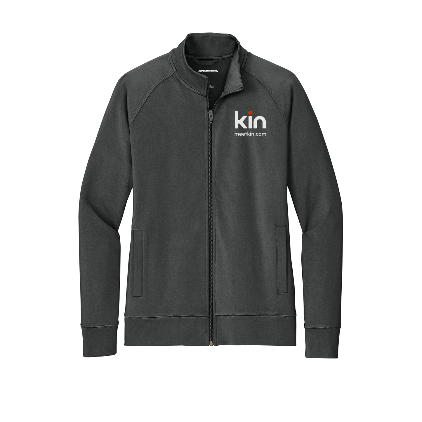 kin-sport-tek-womens-cadet-jacket-embroidery-leftchest-LST857-charcoalgrey-flat-front