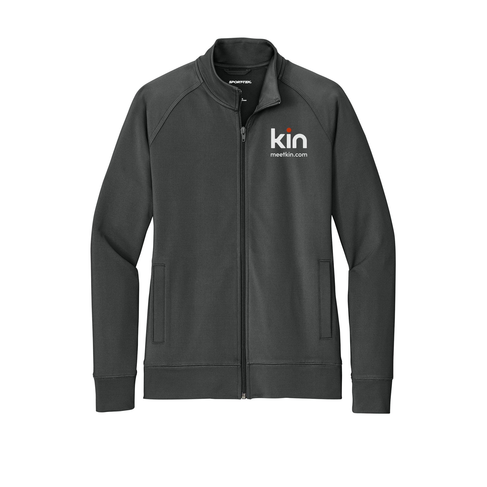 kin-sport-tek-womens-cadet-jacket-embroidery-leftchest-LST857-charcoalgrey-flat-front