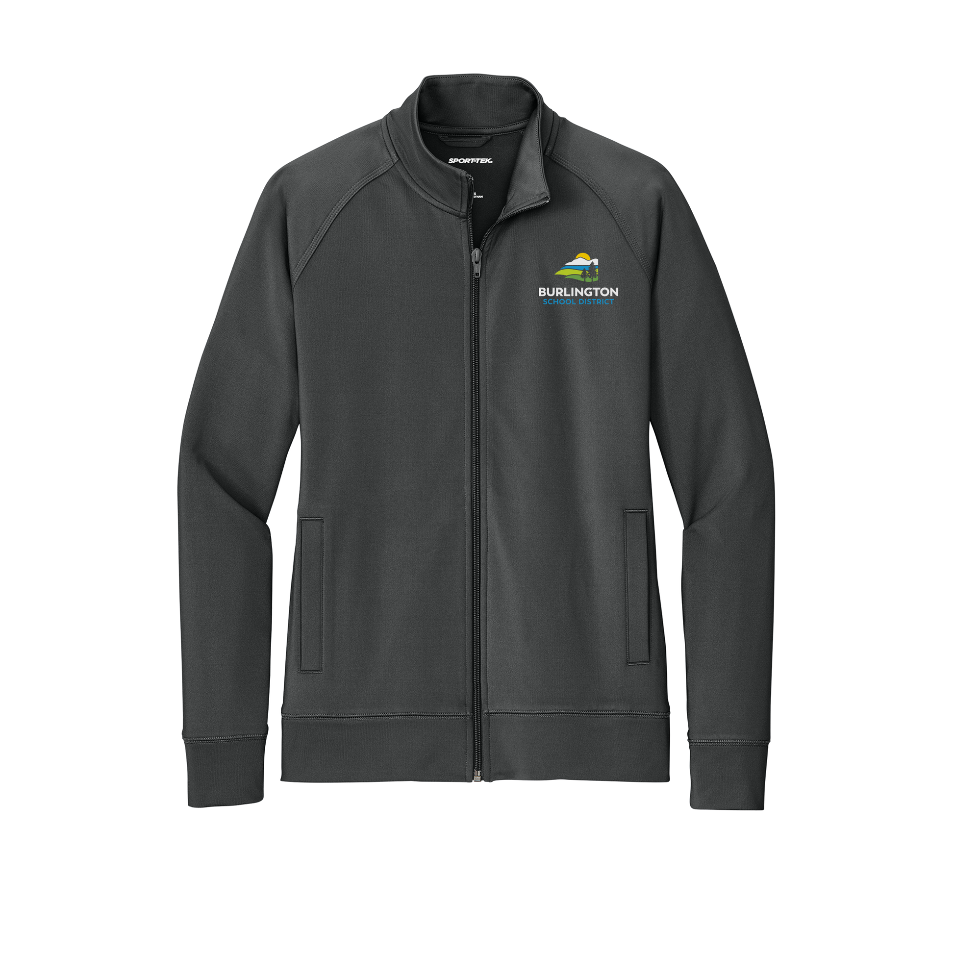 bsdvt-sport-tek-womens-cadet-jacket-embroidery-leftchest-LST857-charcoalgrey-flat-front
