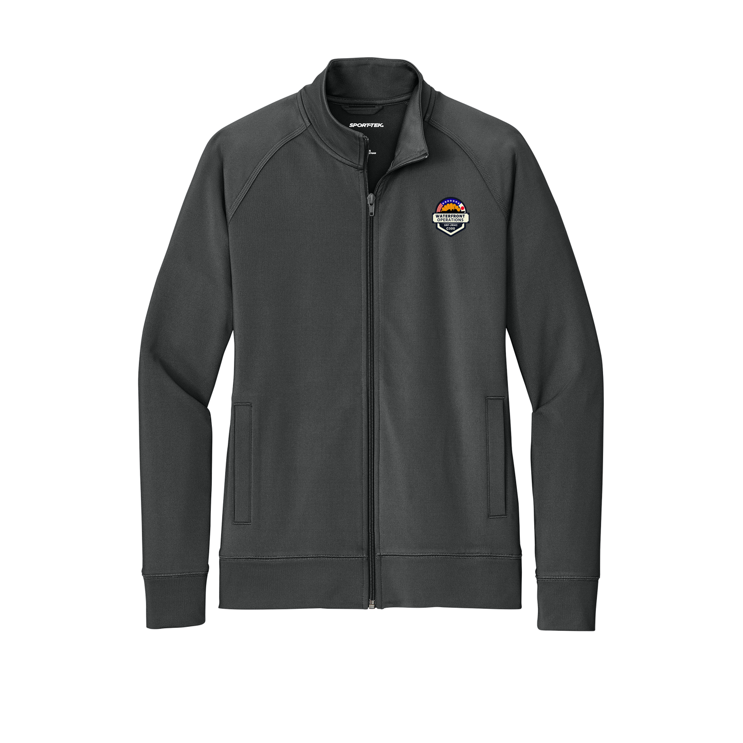 waterfront-operations-sport-tek-womens-cadet-jacket-embroidery-leftchest-LST857-charcoalgrey-flat-front
