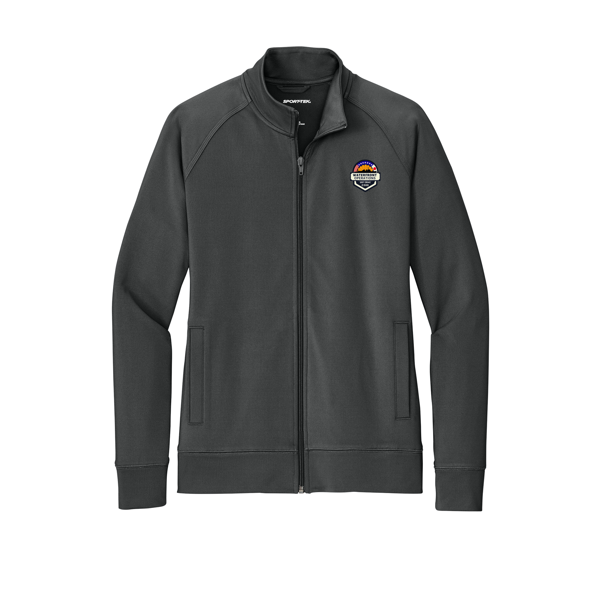 waterfront-operations-sport-tek-womens-cadet-jacket-embroidery-leftchest-LST857-charcoalgrey-flat-front