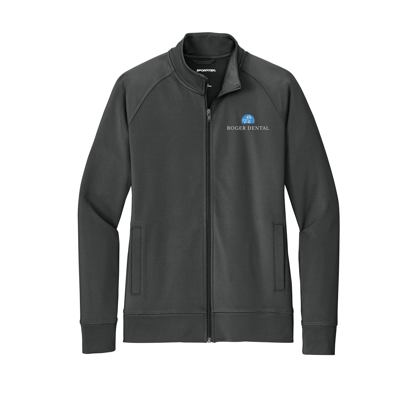 boger-dental-sport-tek-womens-cadet-jacket-embroidery-leftchest-LST857-charcoalgrey-flat-front