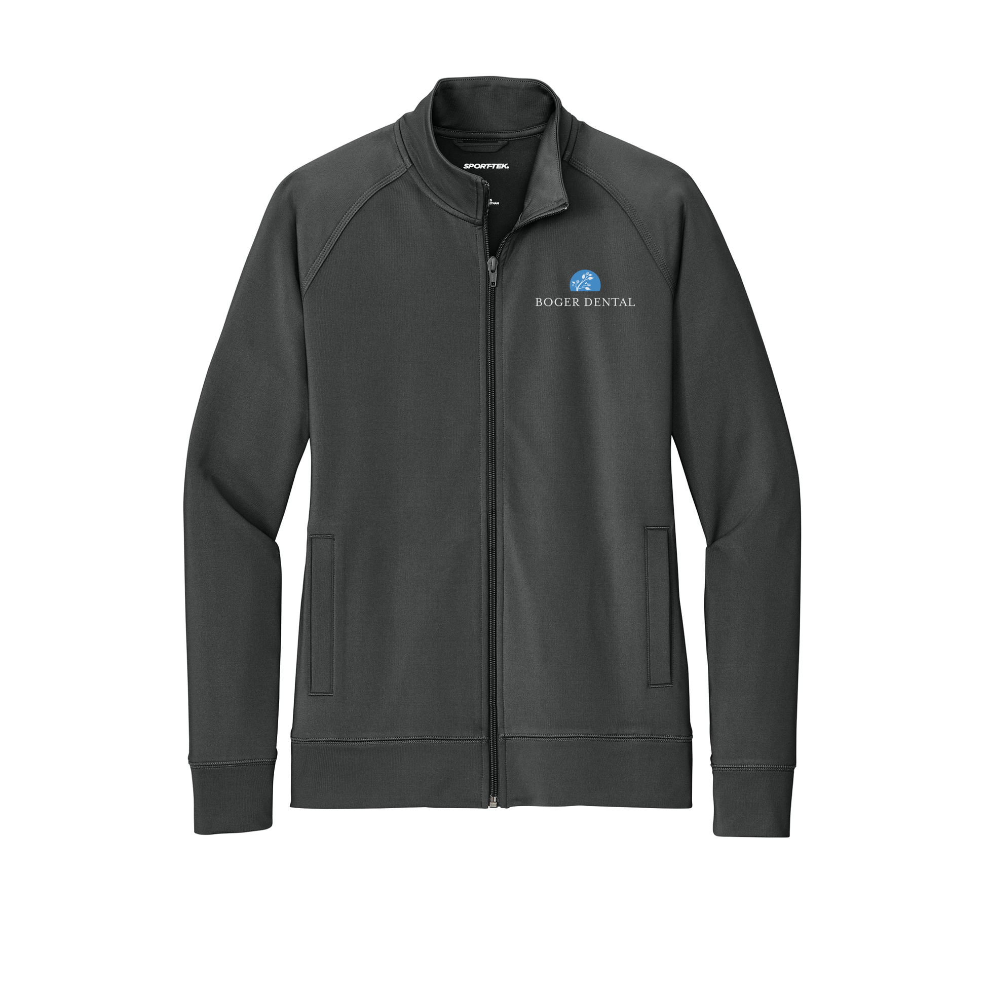 boger-dental-sport-tek-womens-cadet-jacket-embroidery-leftchest-LST857-charcoalgrey-flat-front