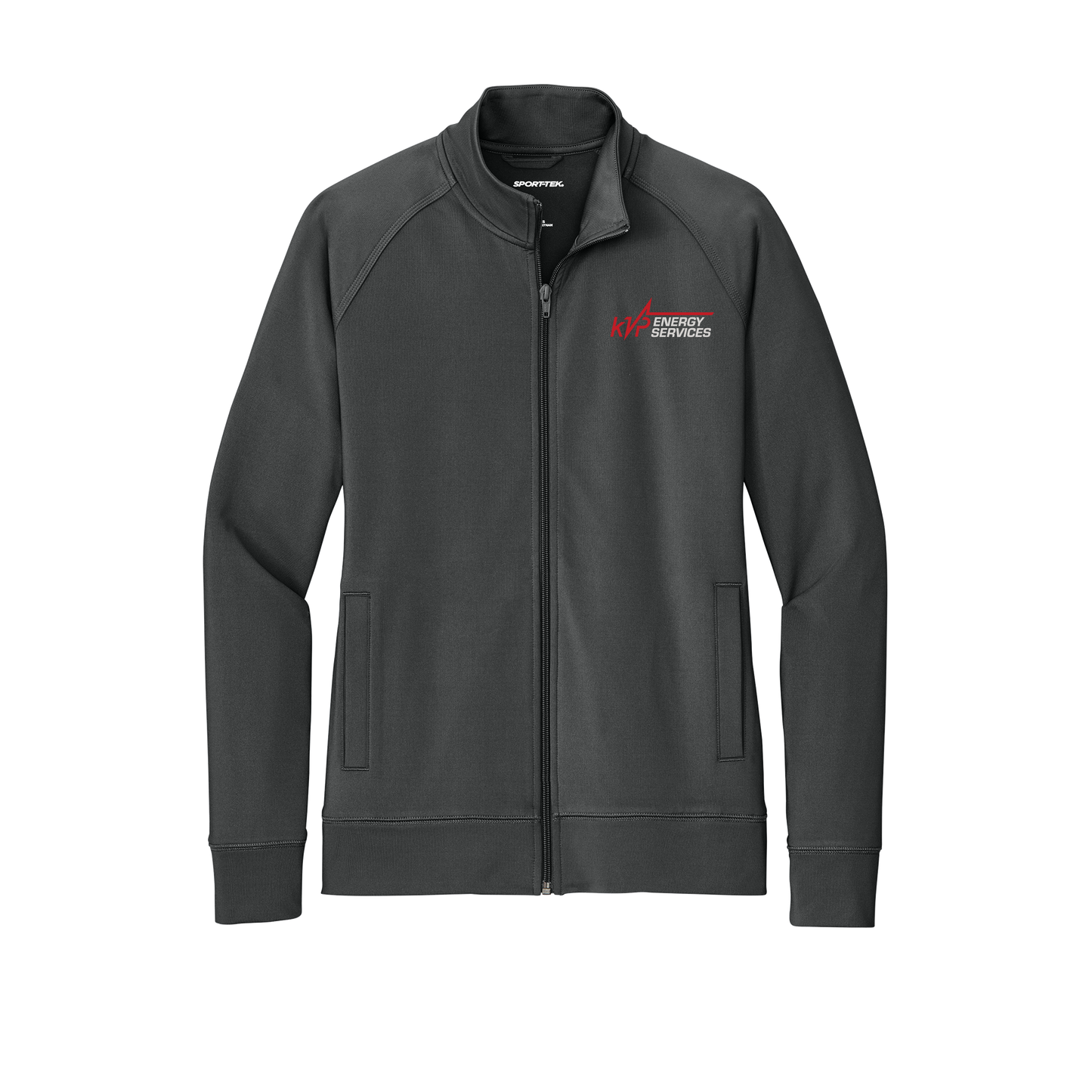 kvpenergy-sport-tek-womens-cadet-jacket-embroidery-leftchest-LST857-charcoalgrey-flat-front