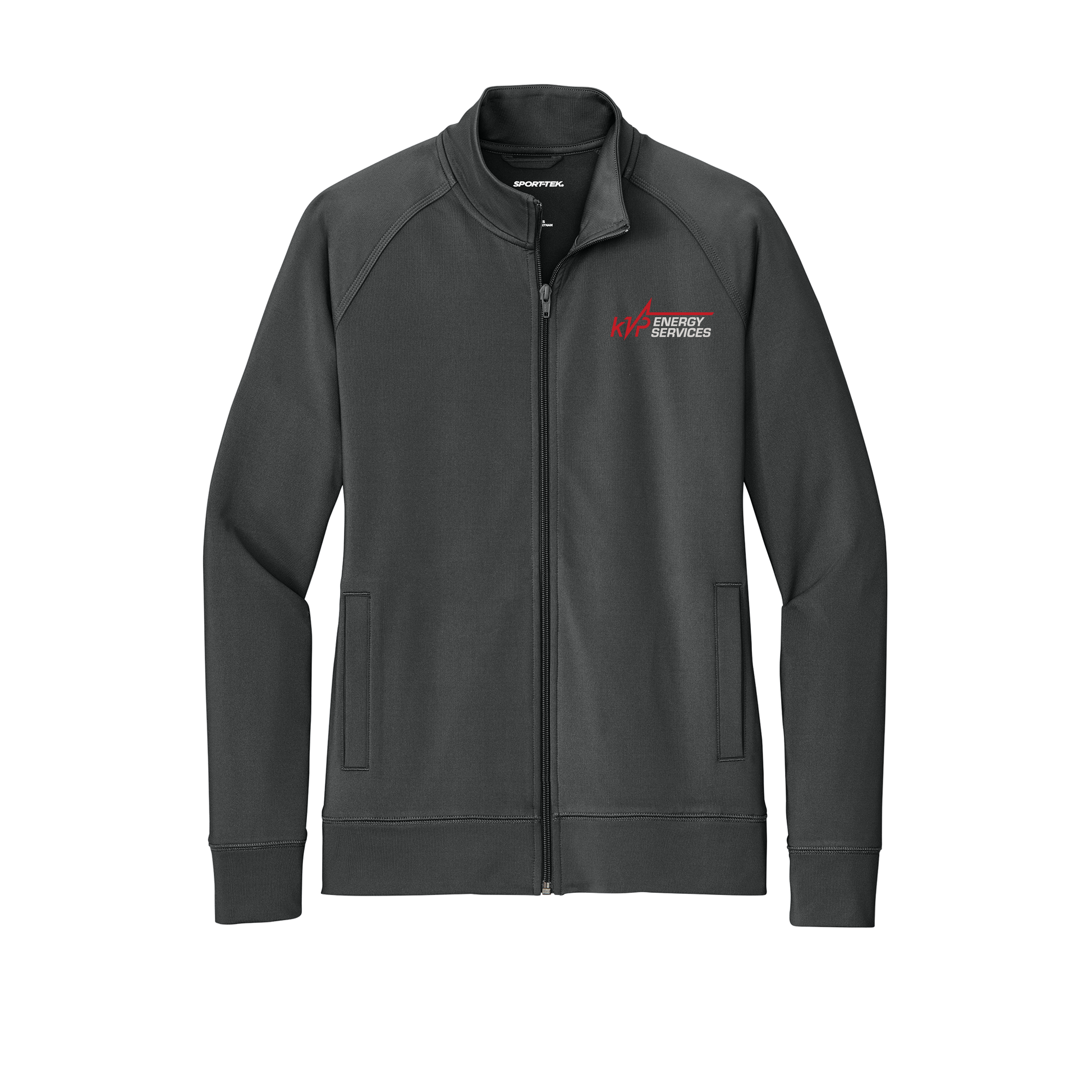 kvpenergy-sport-tek-womens-cadet-jacket-embroidery-leftchest-LST857-charcoalgrey-flat-front